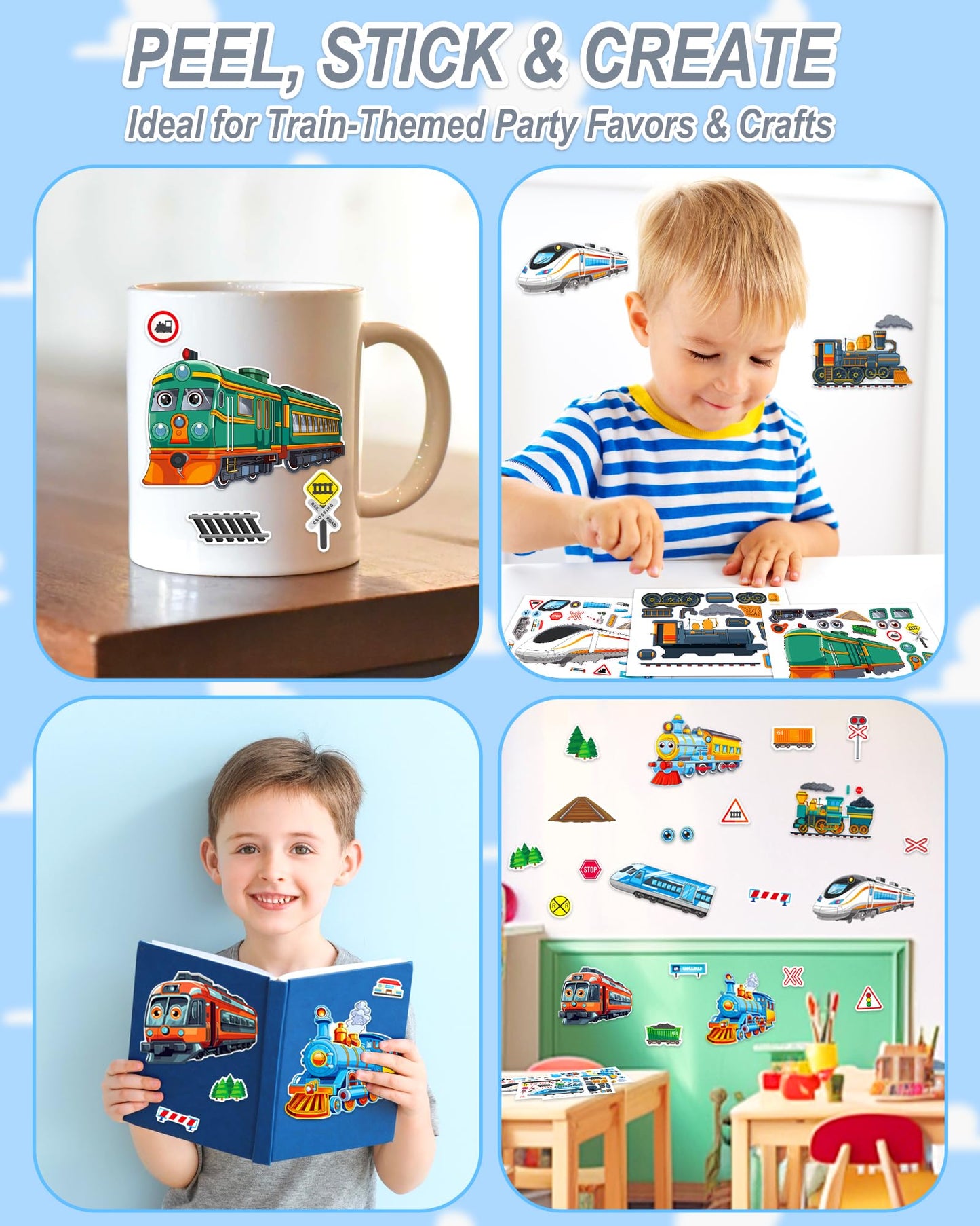 Aowplc Train Stickers for Kids – 32 Sheets Make-a-Train Kit