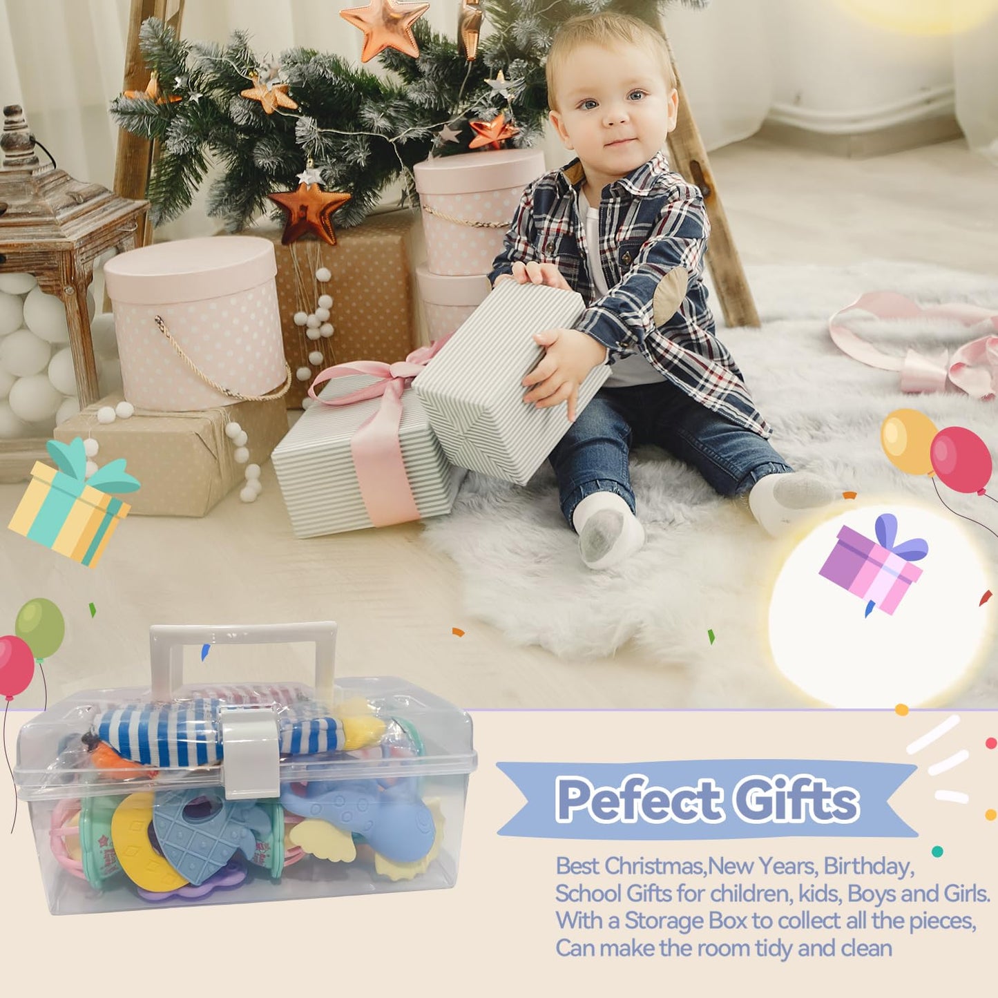 AOYOHOMOA 15PCS Rattles for Babies 0-6 Months — BPA-Free Teething & Sensory Toy Gift Set