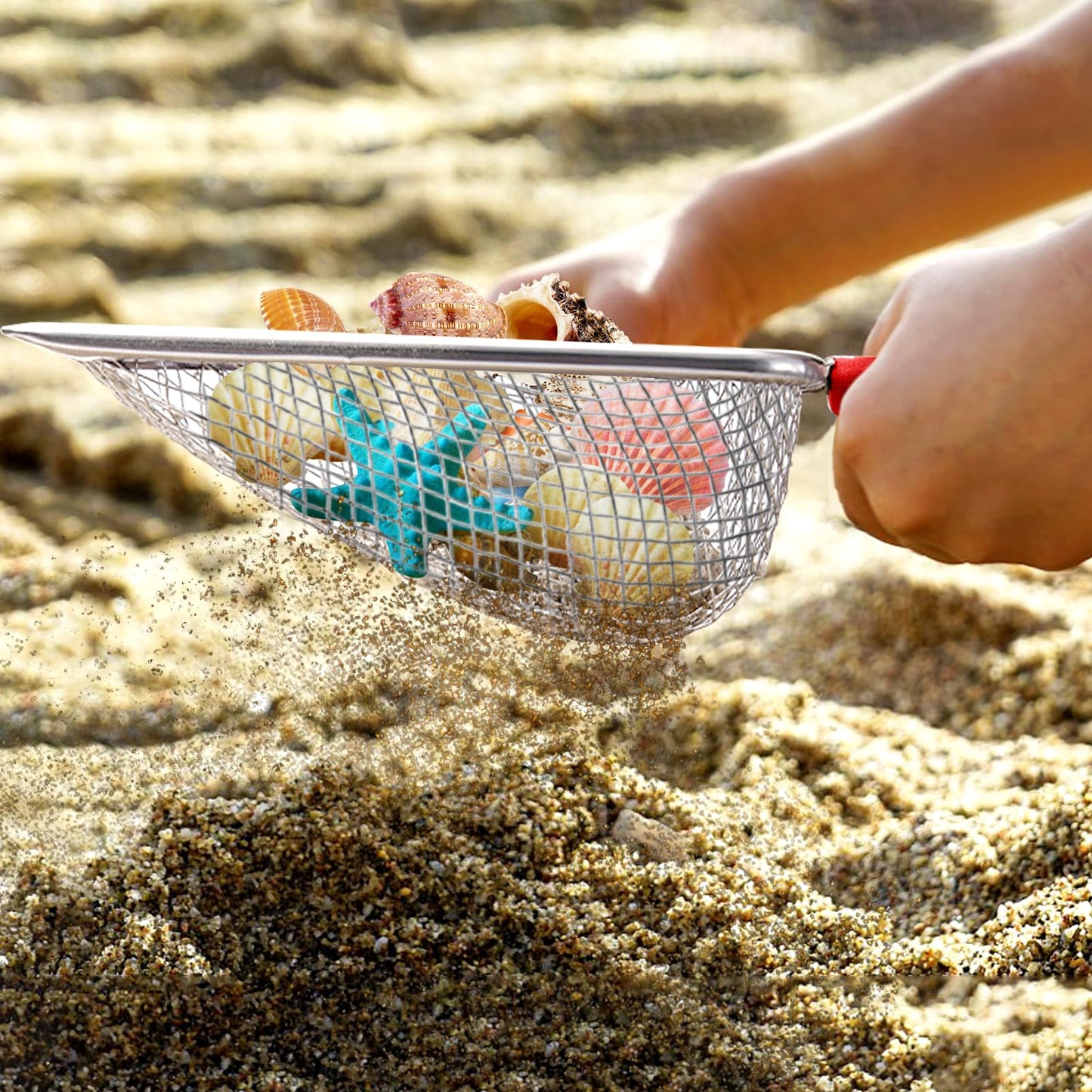 Apidgrowth Beach Mesh Shovel – Durable Sand Sifter for Shells (Red)
