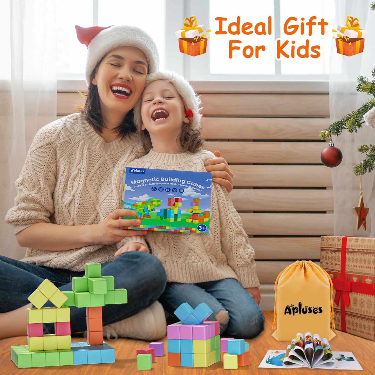 Apluses Magnetic Blocks – 72-Piece STEM Building Cubes for Ages 3-5