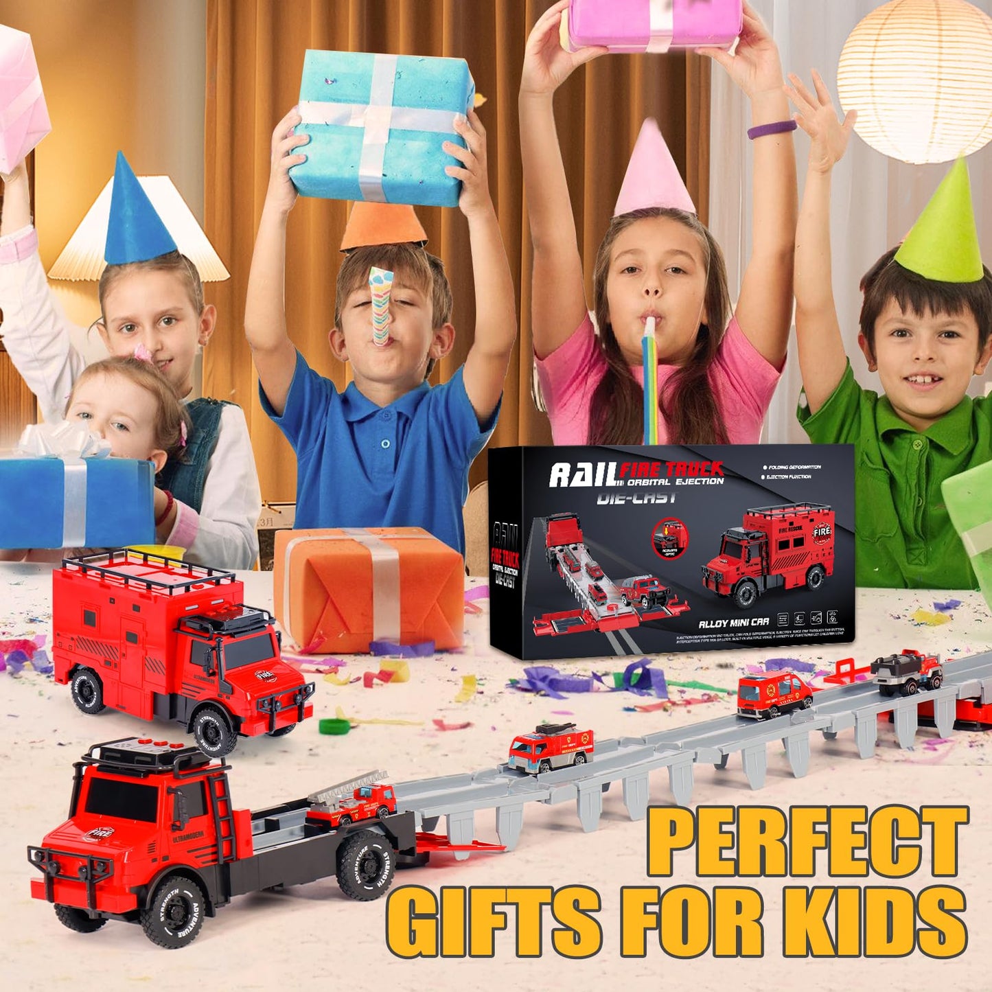 APOBATK Transforming Truck with Race Tracks – Foldable Toy for Ages 3-7 (Red)