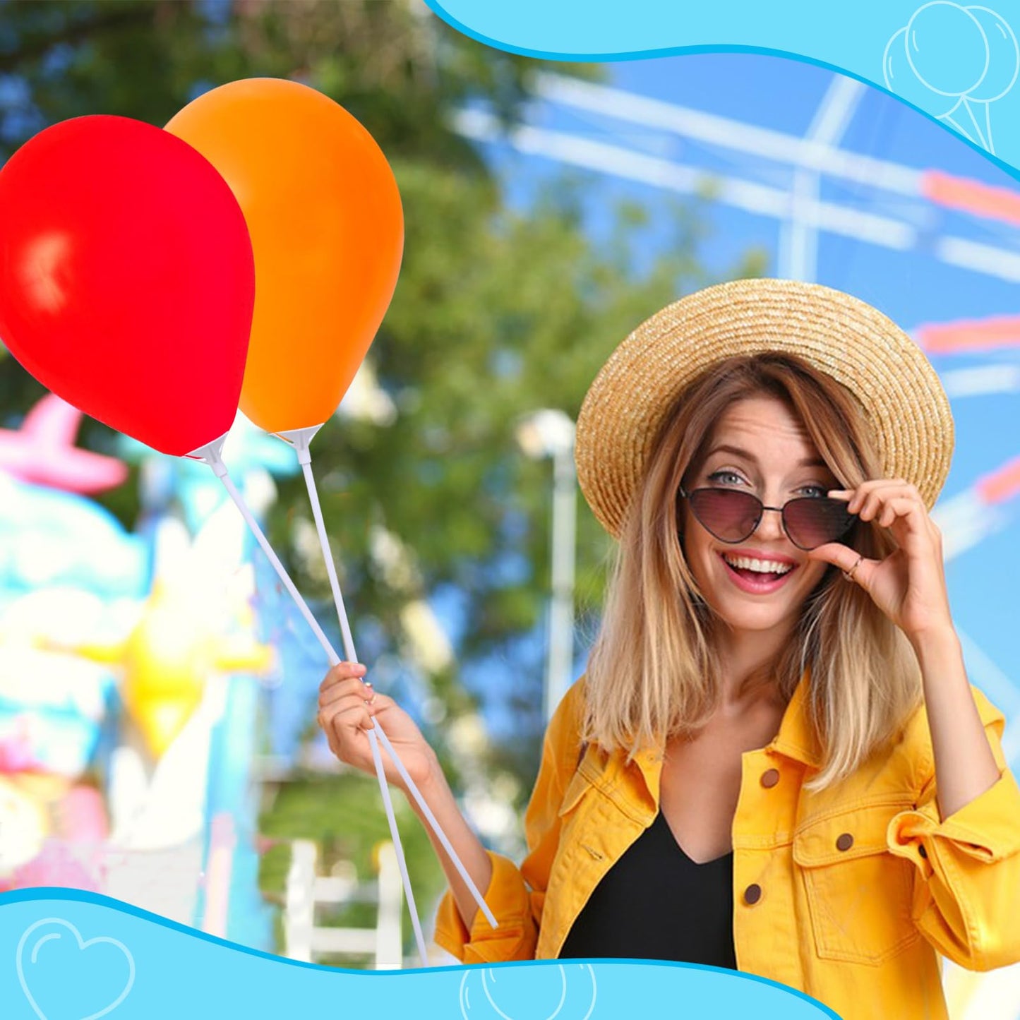 Apoulin Balloon Sticks with Cups – 100Pcs for Party & Wedding
