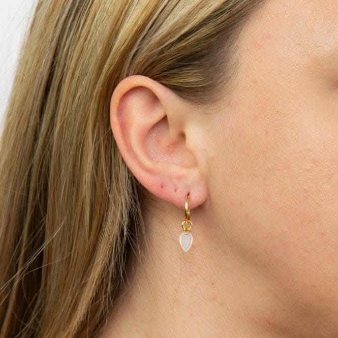 April Yellow Gold Plated Birthstone Chalcedony Stone Hoop Charm Earring Y2664
