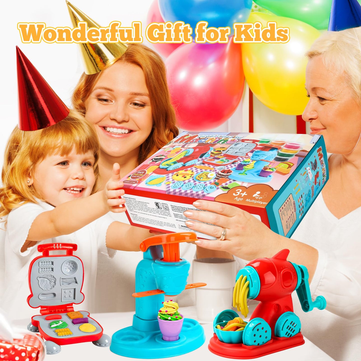 Aprilwolf 59-Piece 3-in-1 Dough Set for Kids — Ice Cream, Noodle & Hamburger Makers