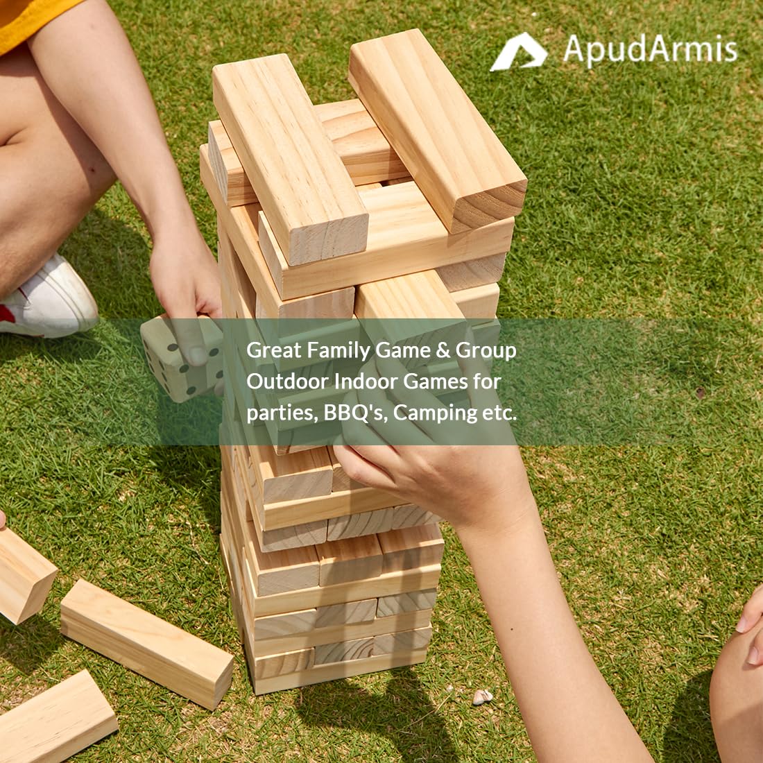 ApudArmis 54 PCS Tumble Timber Set – Pine Wood Giant Stacking Tower Game (Up to 3.2 ft)