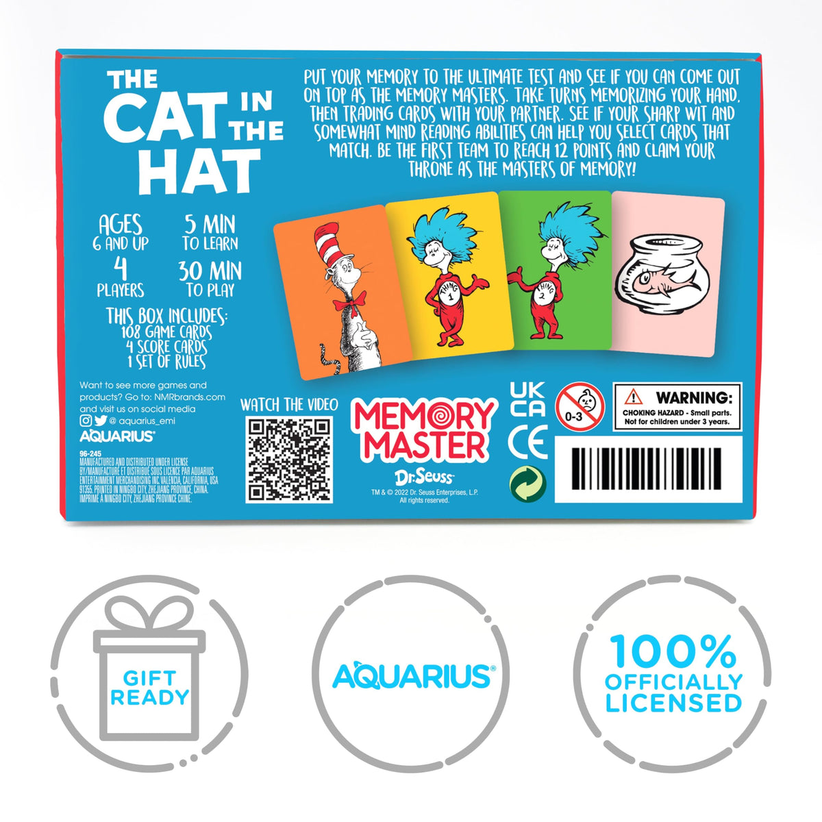 Aquarius Cat in The Hat Memory Master Card Game – Official Dr. Seuss Gift for Family Game Night