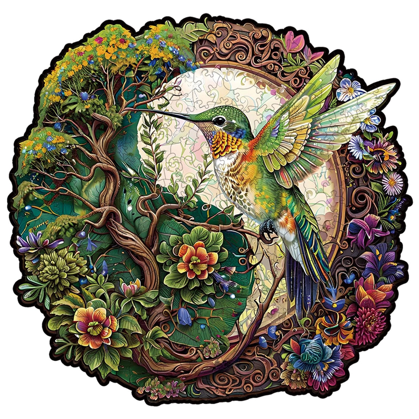 AriaPrec Wooden Jigsaw Puzzle for Adults – Hummingbird Tai Chi, 300 Pieces, Zen Art