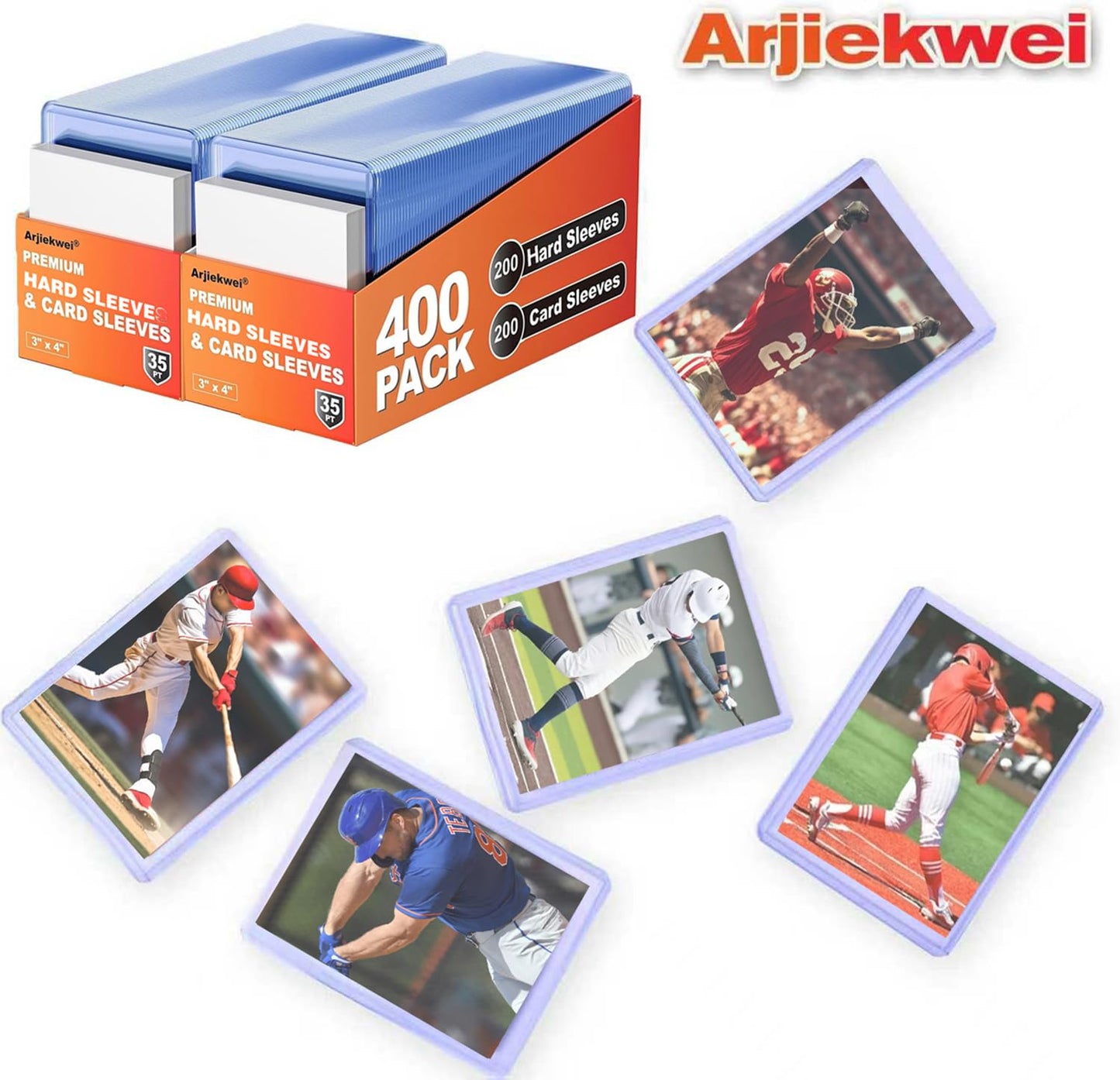 Arjiekwei 400 Card Sleeves – 200 Hard & 200 Soft Protectors for 3x4 Trading Cards