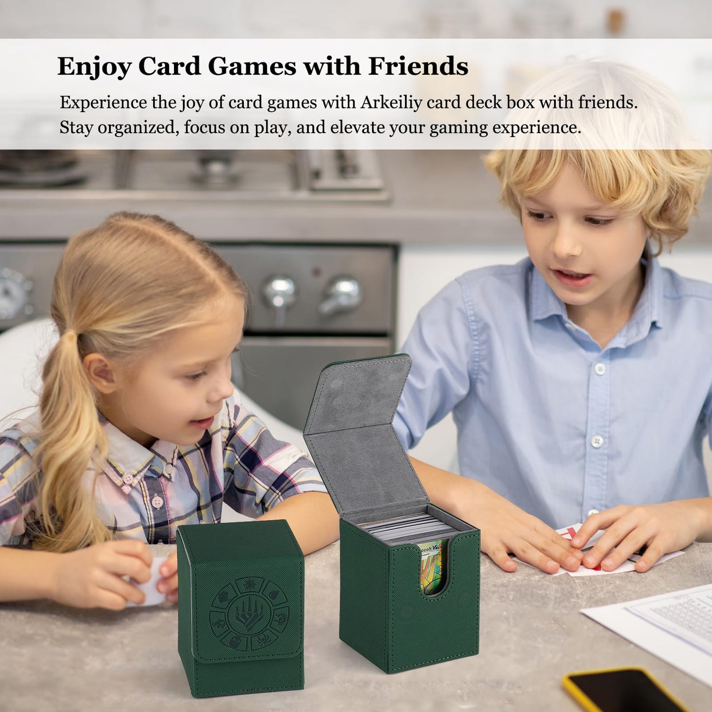 Arkeiliy Card Deck Box – 200+ Capacity, Magnetic Buckle, Green