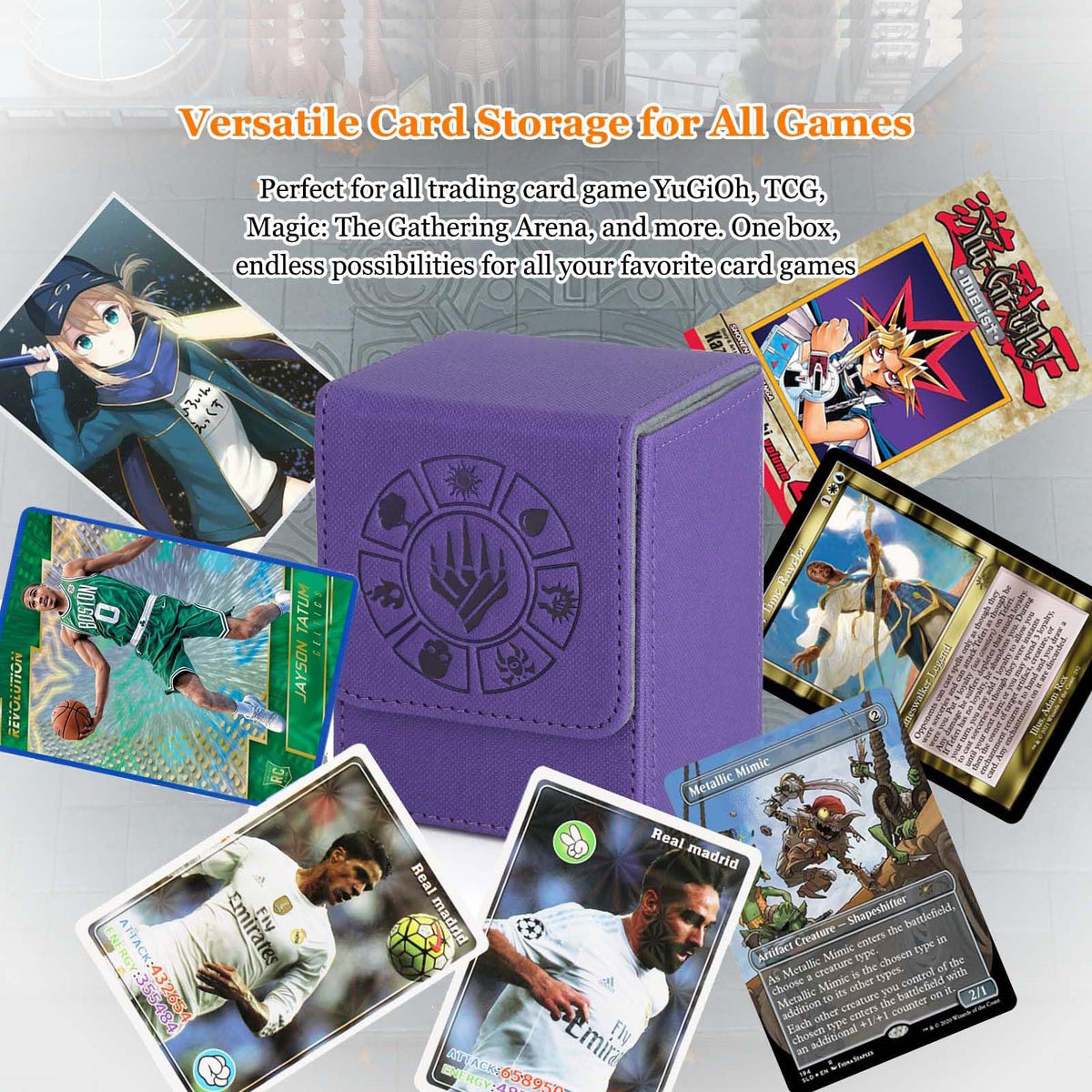 Arkeiliy Card Deck Box – 110+ Card Storage for MTG, 50 Sleeves, Purple