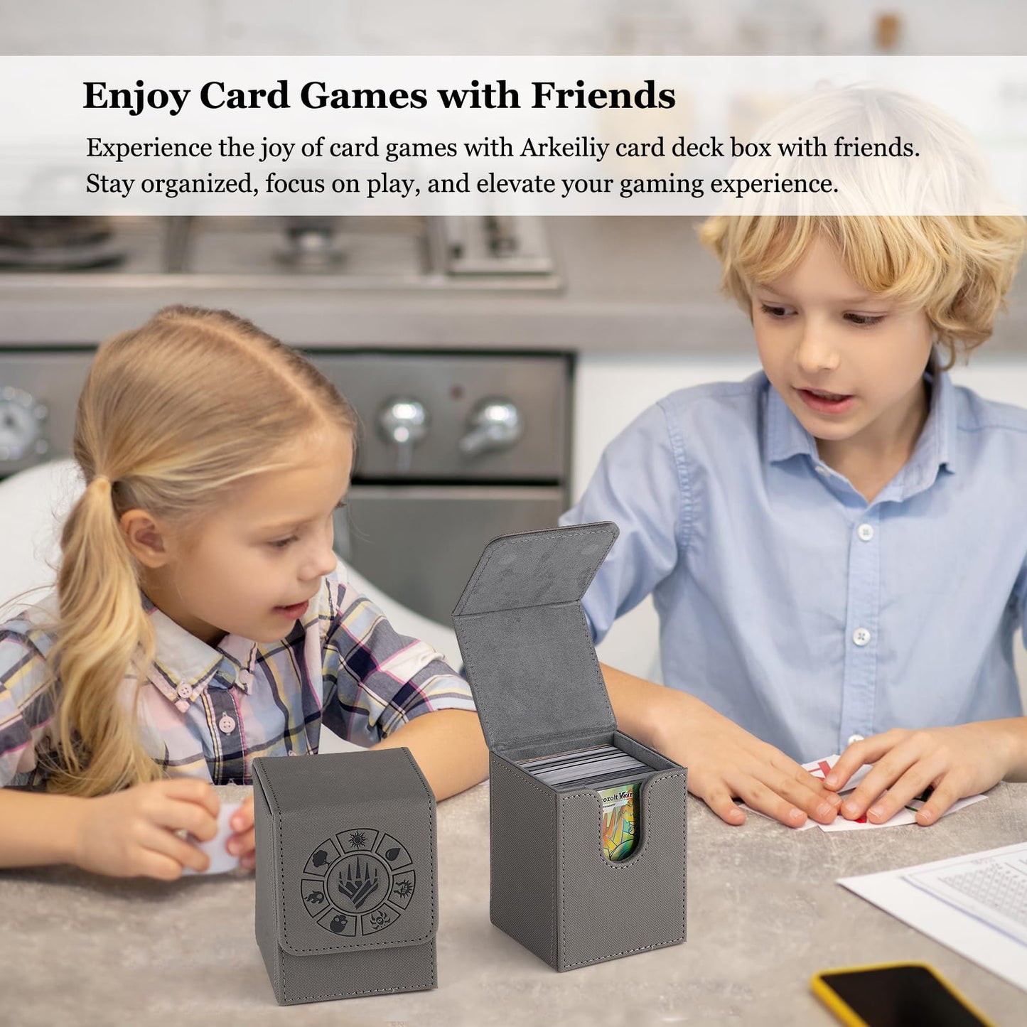 Arkeiliy Card Deck Box Grey – 110+ Card Storage with 50 Sleeves | MTG, Commander & Collectible Card Case
