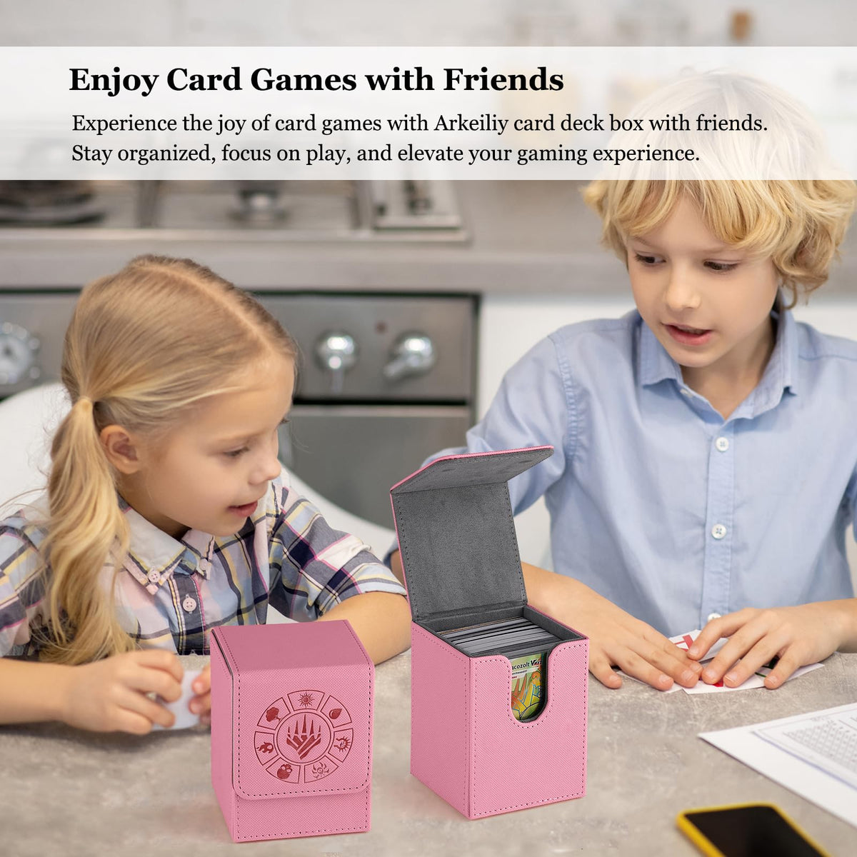Arkeiliy Pink Deck Box: 110+ Card Storage, 50 Sleeves, Magnetic Closure for MTG & Commander