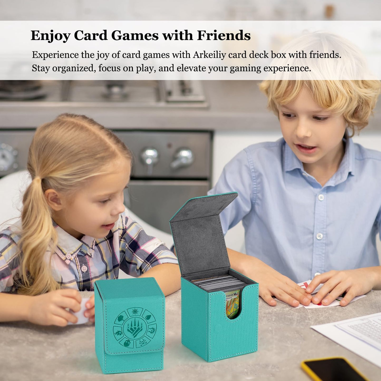 Arkeiliy Card Deck Box – 110+ Card Storage MTG Box with 50 Sleeves (Turquoise)