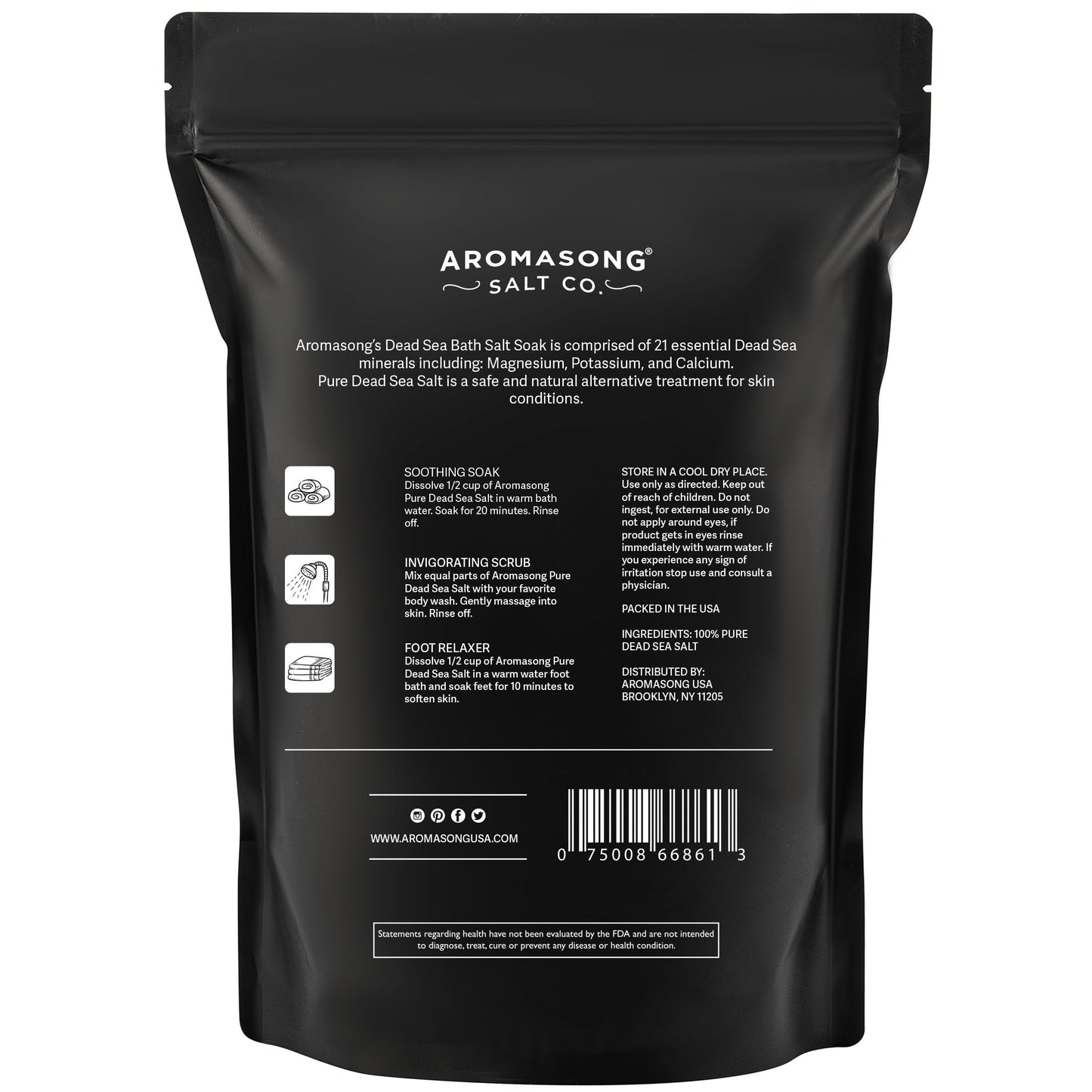 Aromasong Dead Sea Salt Bath Soak 6 Lbs – 100% Pure Minerals for Relaxation