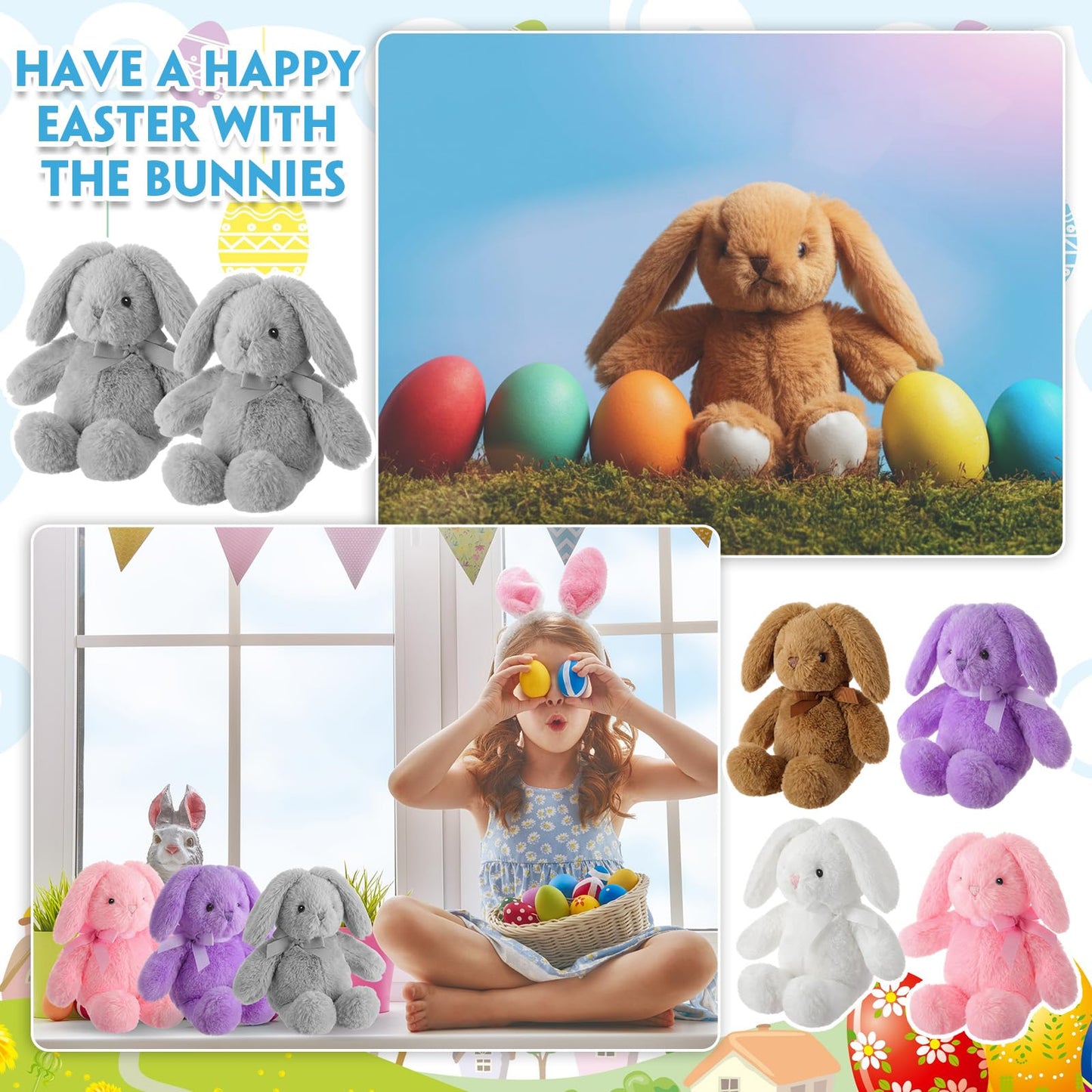 Arrowbash 10-Pack 12-Inch Plush Easter Bunnies — Soft Colorful Gift Set
