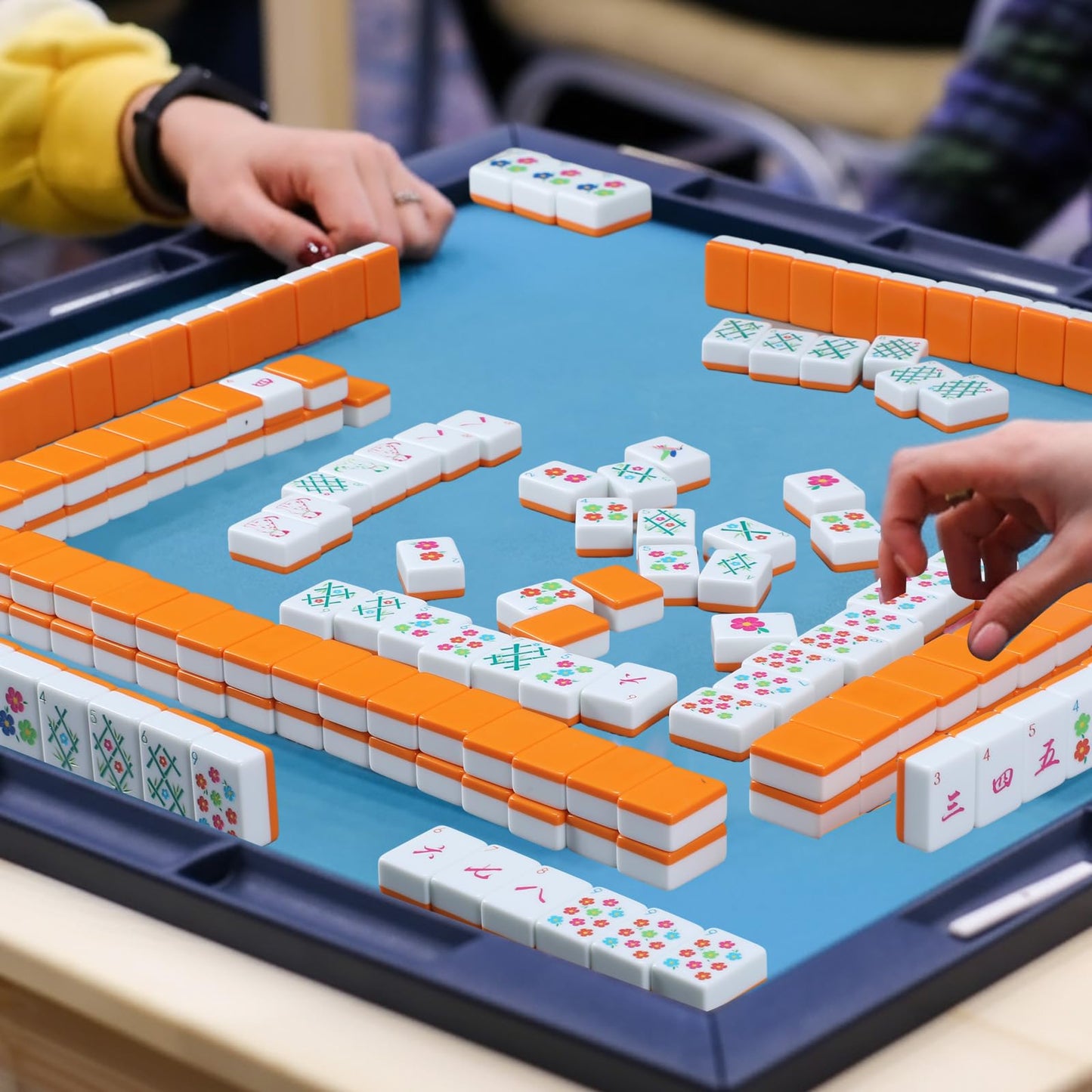 Arrowbash Floral American Mahjong Set — 160 Pcs, 1.2-Inch Melamine Tiles, Orange Back