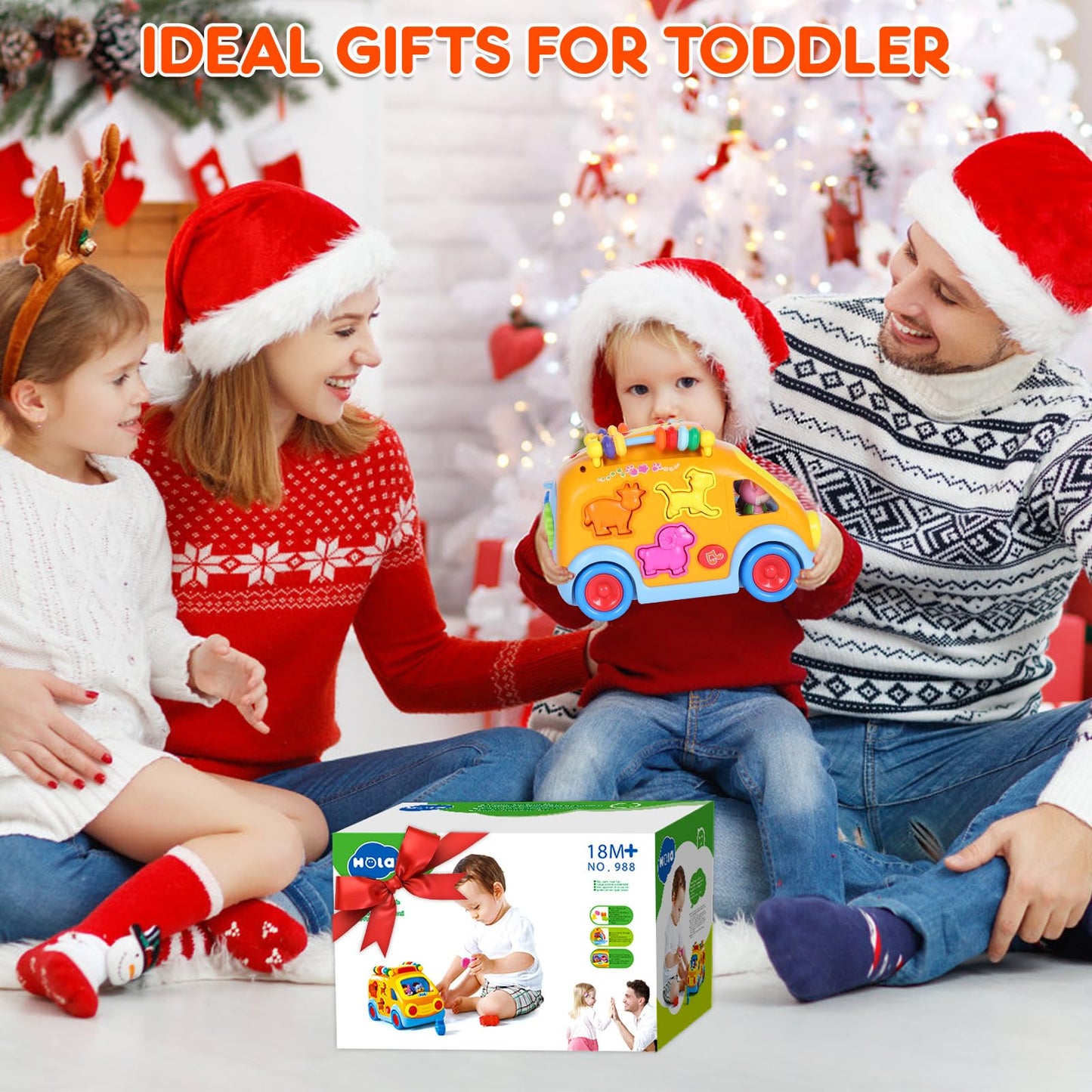 arscniek Toy Cars for Toddlers 2-4 — Musical Learning Bus with Animal Blocks