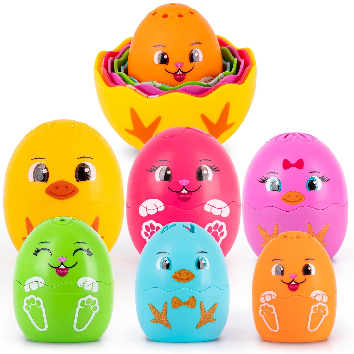 ArtCreativity Stacking Egg Cup Bath Toy — Set of 9 (Bunny & Chick Designs)