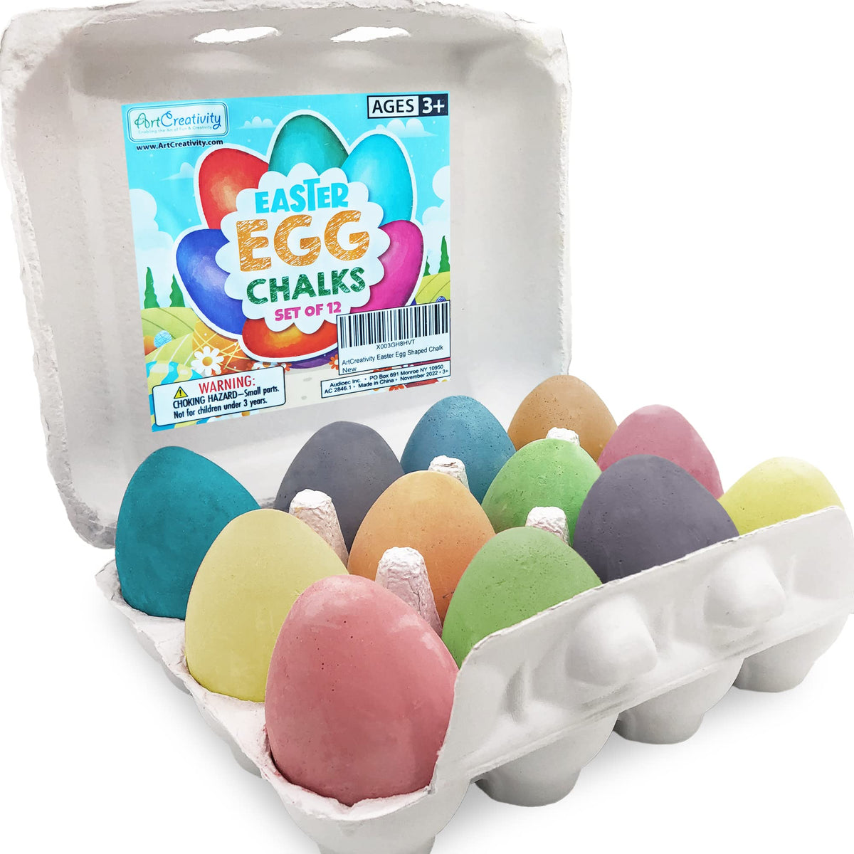 ArtCreativity Easter Sidewalk Chalk Eggs – 12 Piece Pack, 6 Pastel Colors, Safe & Washable