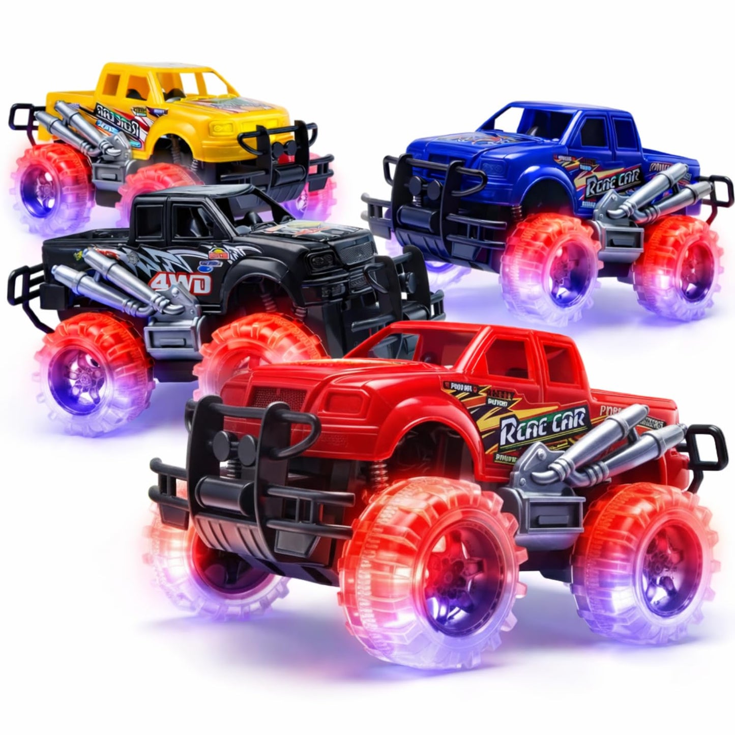 ArtCreativity Light Up Monster Trucks - 4-Pack Toy Trucks for Kids 3-8