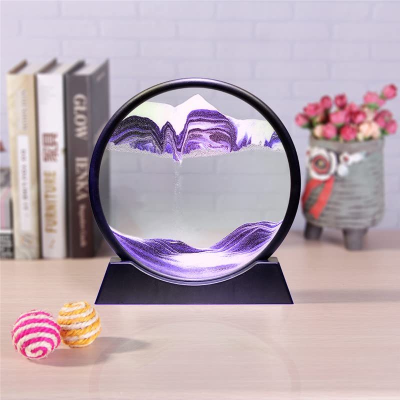 Arthink Moving Sand Art Picture in Motion – 7-inch Purple Round Glass Deep Sea Landscape