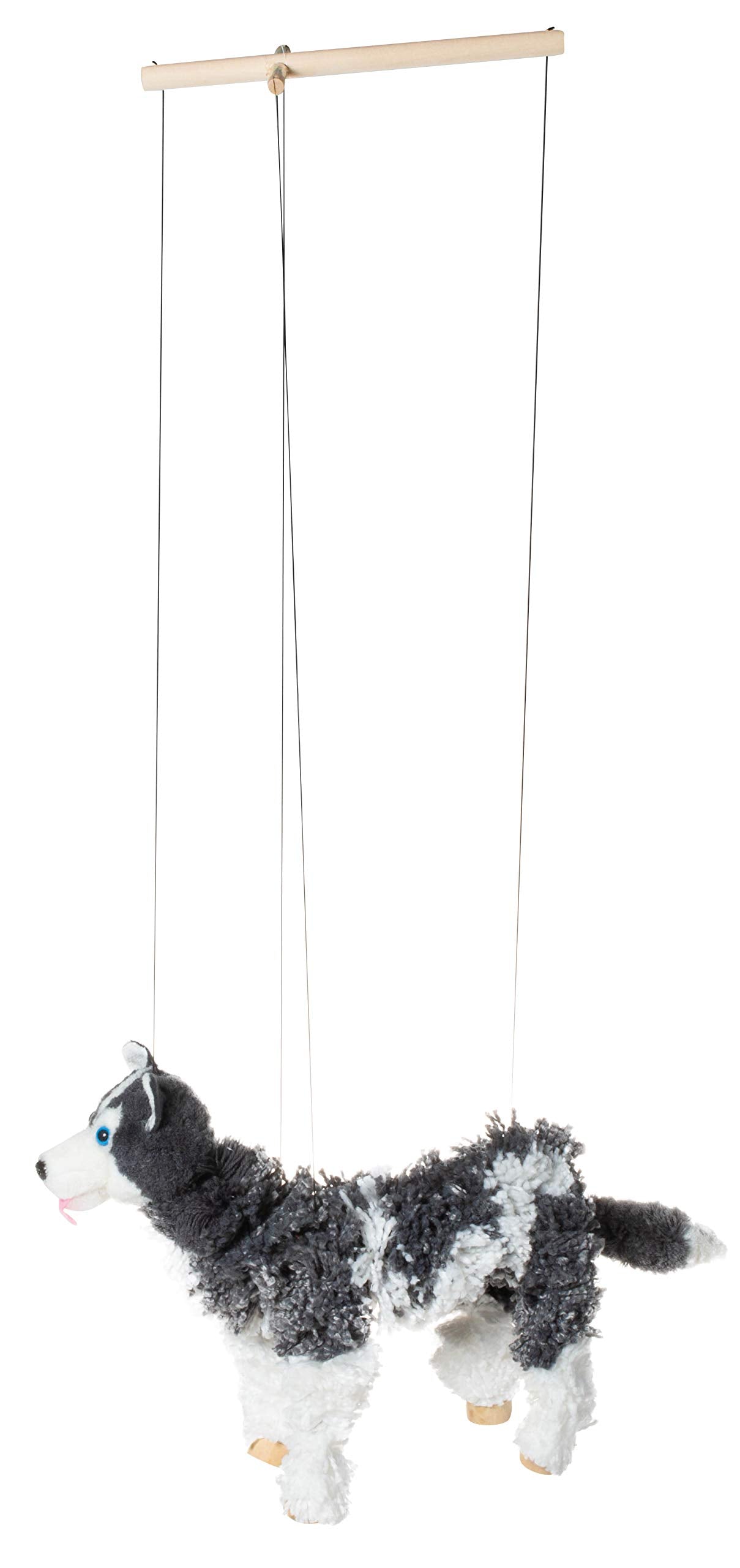 Artisan Owl Siberian Husky Marionette Puppet – Yarn Dog with Wooden Feet & Detachable Strings