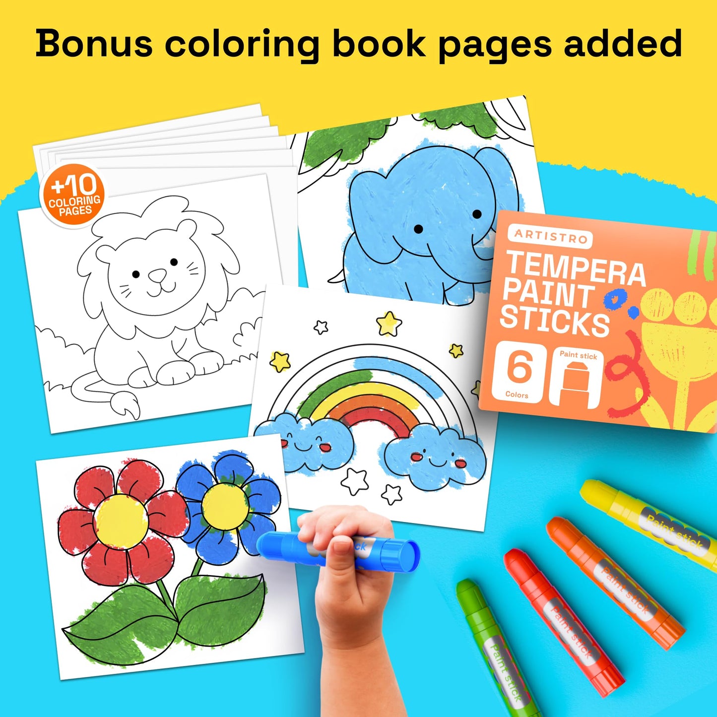 ARTISTRO 100% Washable Tempera Paint Sticks for Kids – 6 Non-Toxic Twist Design Markers