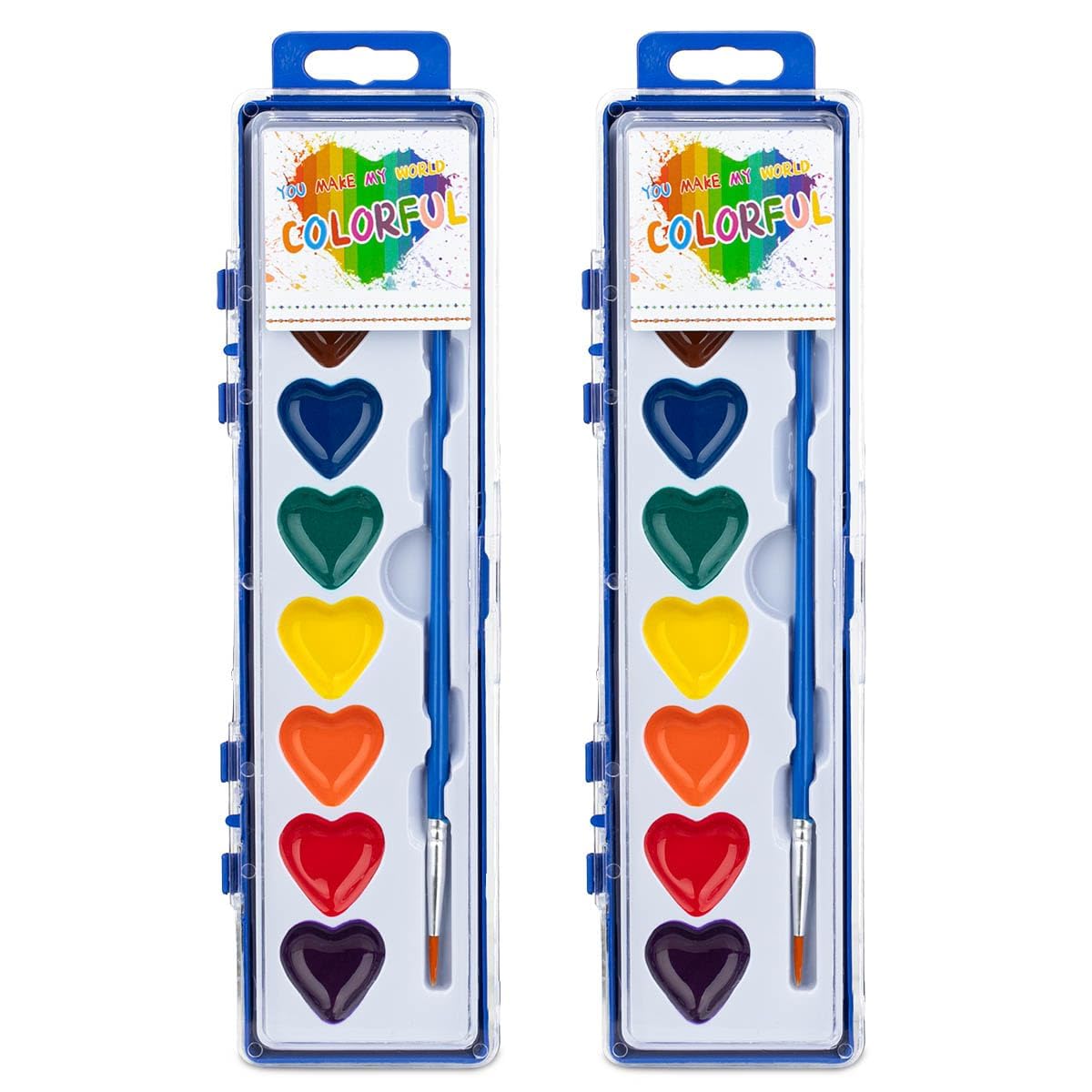 ARTLYMERS 2 Pack Heart Watercolor Paint Sets for Kids – 8 Washable Colors + Brush