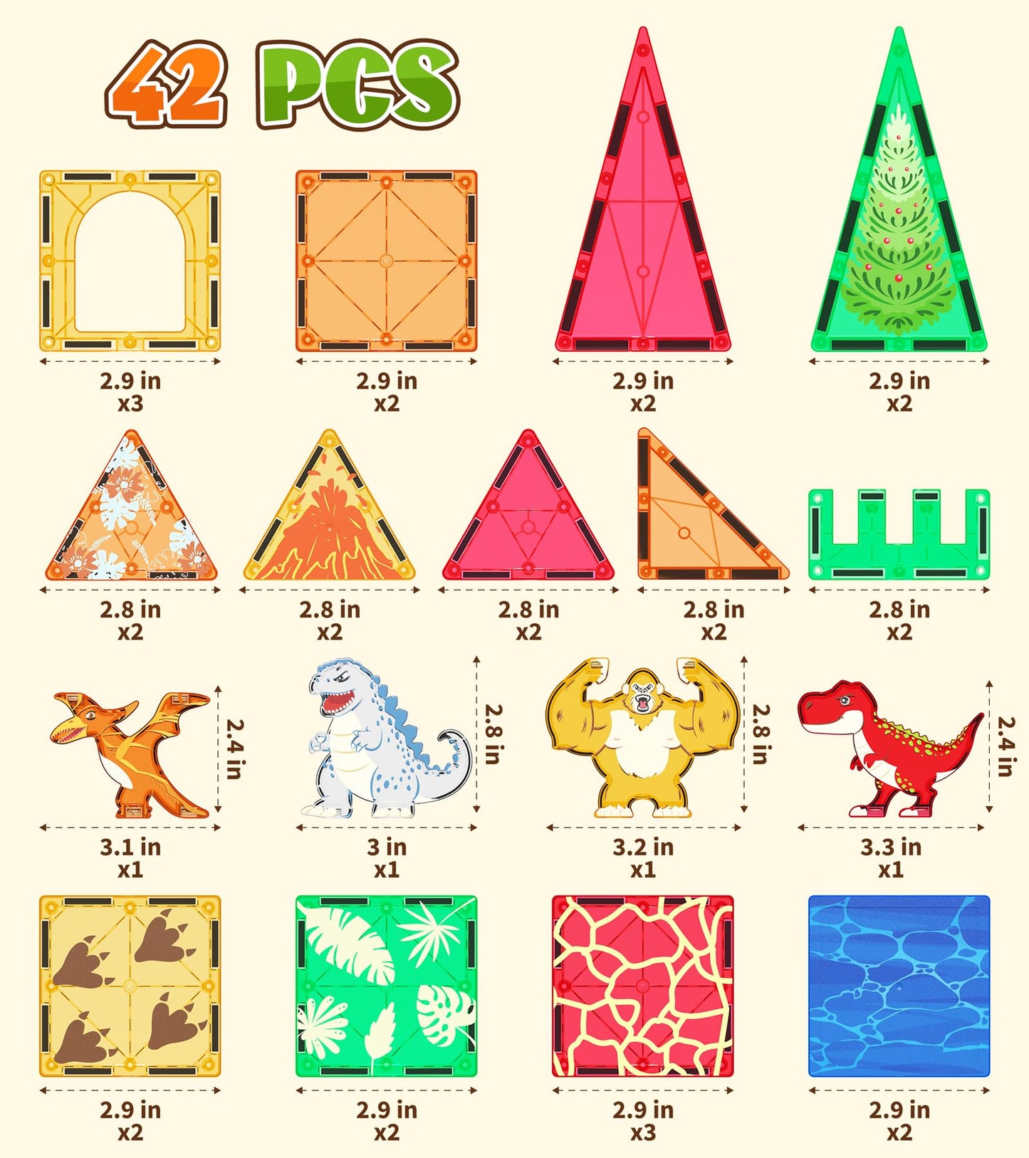 Asago Magnetic Dino Tiles – Dino World Construction Toys for Kids 3+