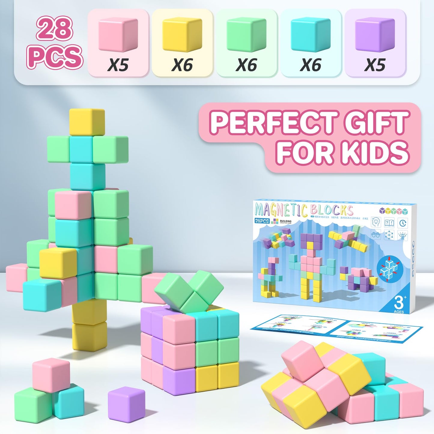 Asago Magnetic Blocks for Toddlers – 1.34in Macaron Building Cubes, Ages 1-3 | STEM Preschool Toy