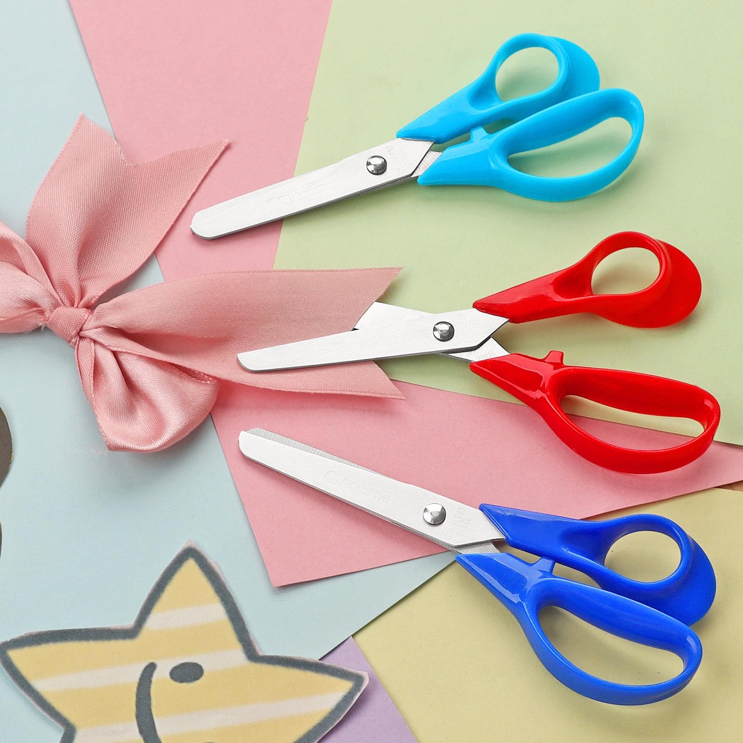 Asdirne Kids Scissors – Comfort Grip, Safety Blunt Tip, 5 Inch, 3 Pack