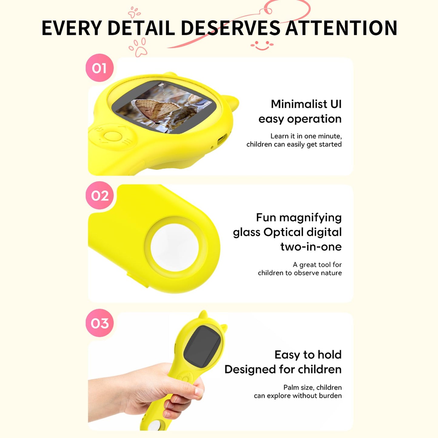 Ashfly Handheld Microscope for Kids – 200x Magnification, 2-Inch LCD, Yellow