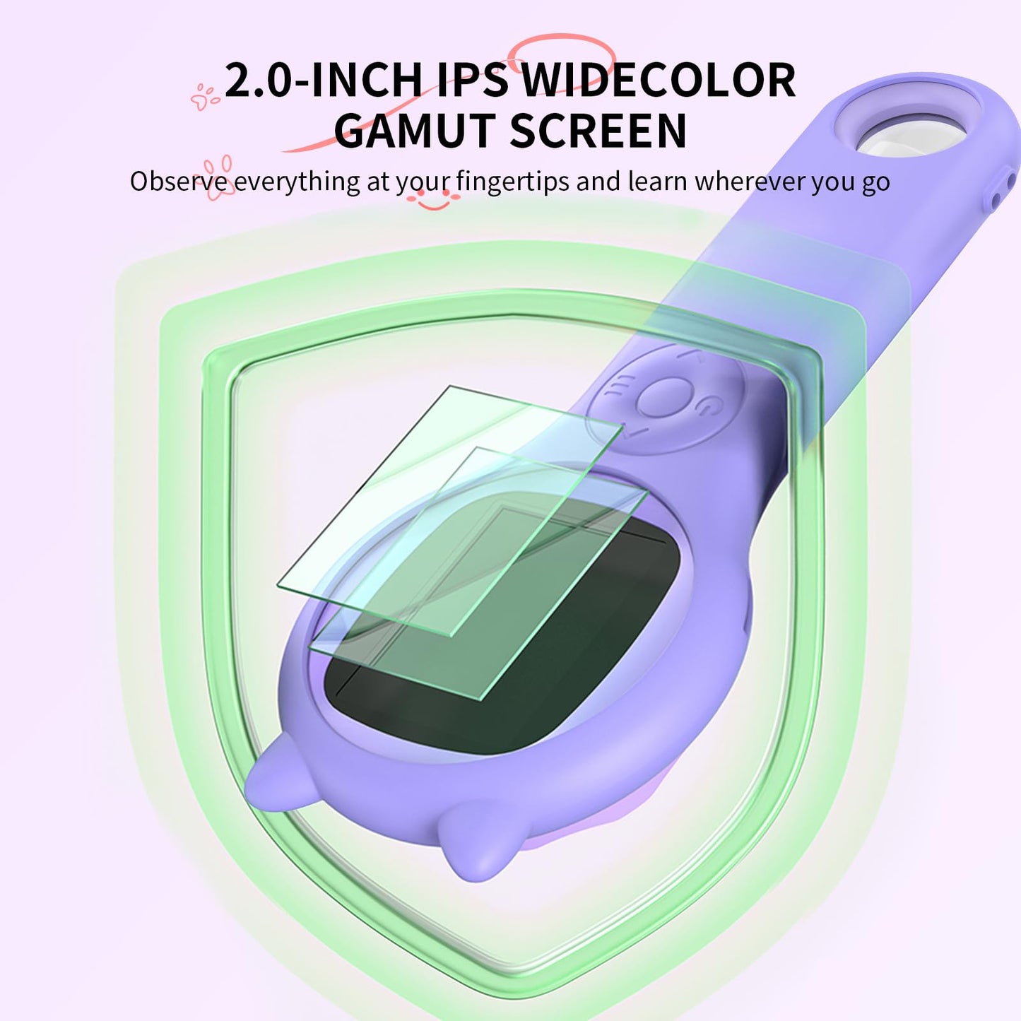 Ashfly Kids Microscope (Purple) - Mini Pocket Digital Microscope for Ages 5-12, 2-Inch Screen, 500x Autofocus, STEM Toy