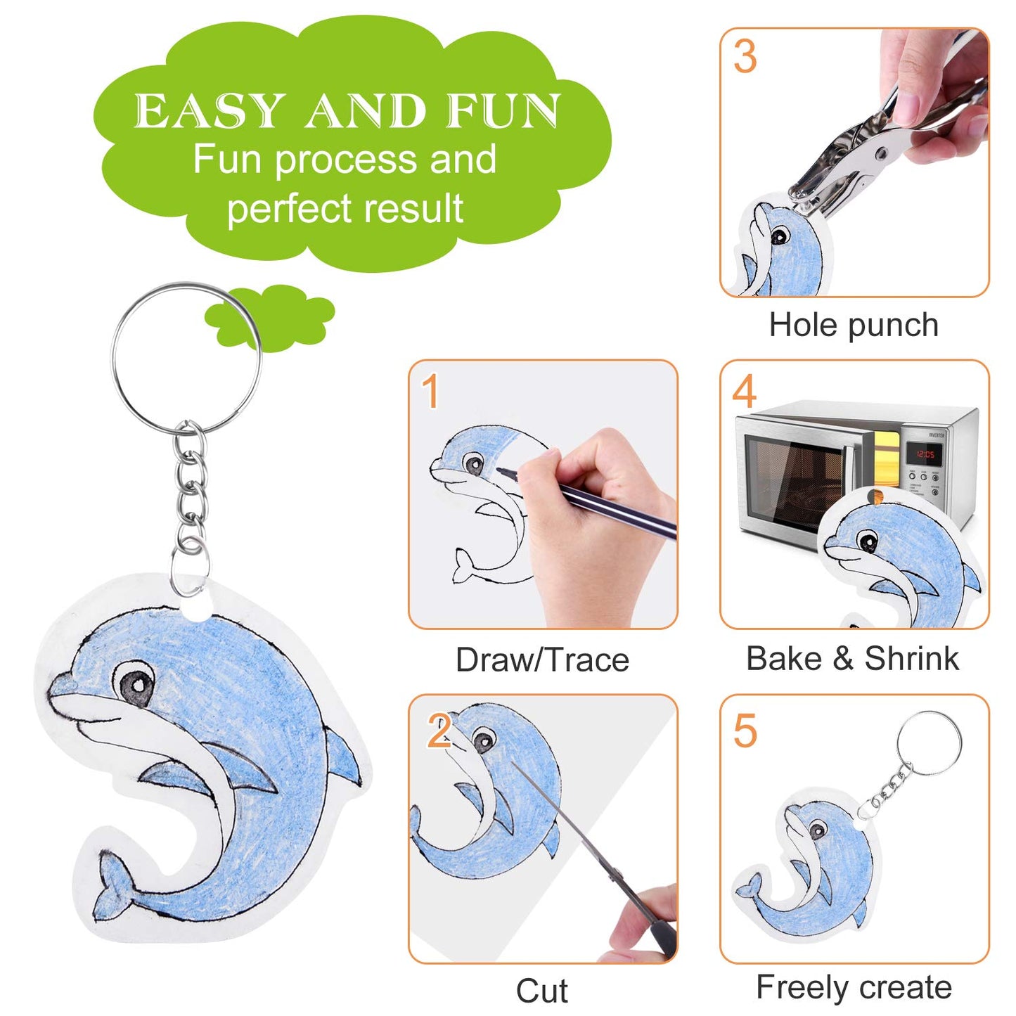 ASTARON 181Pcs Shrinking Plastic Sheets Kit – Craft Keychains, Earrings & Brooches for Kids