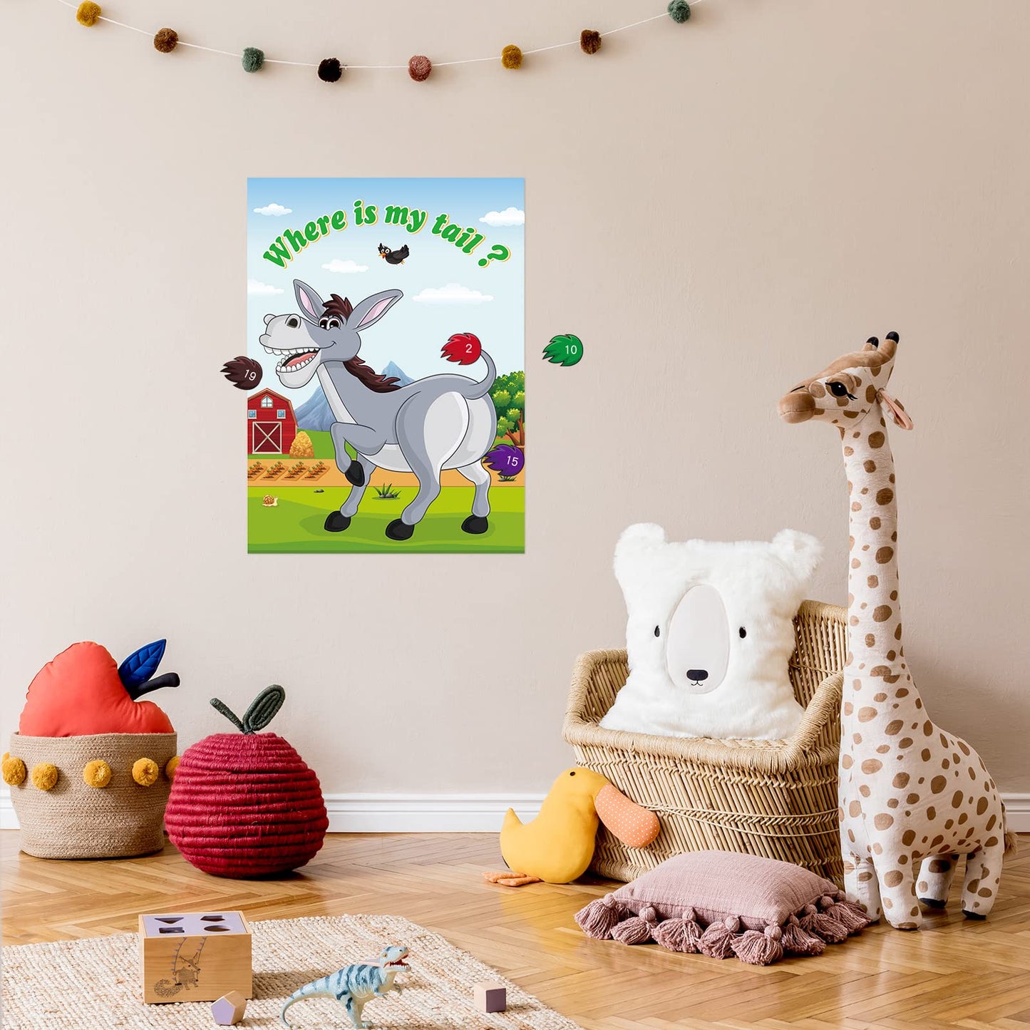 ASTARON Pin The Tail on The Donkey Game – 30 Tail Stickers for Birthday Parties, Carnival & Circus