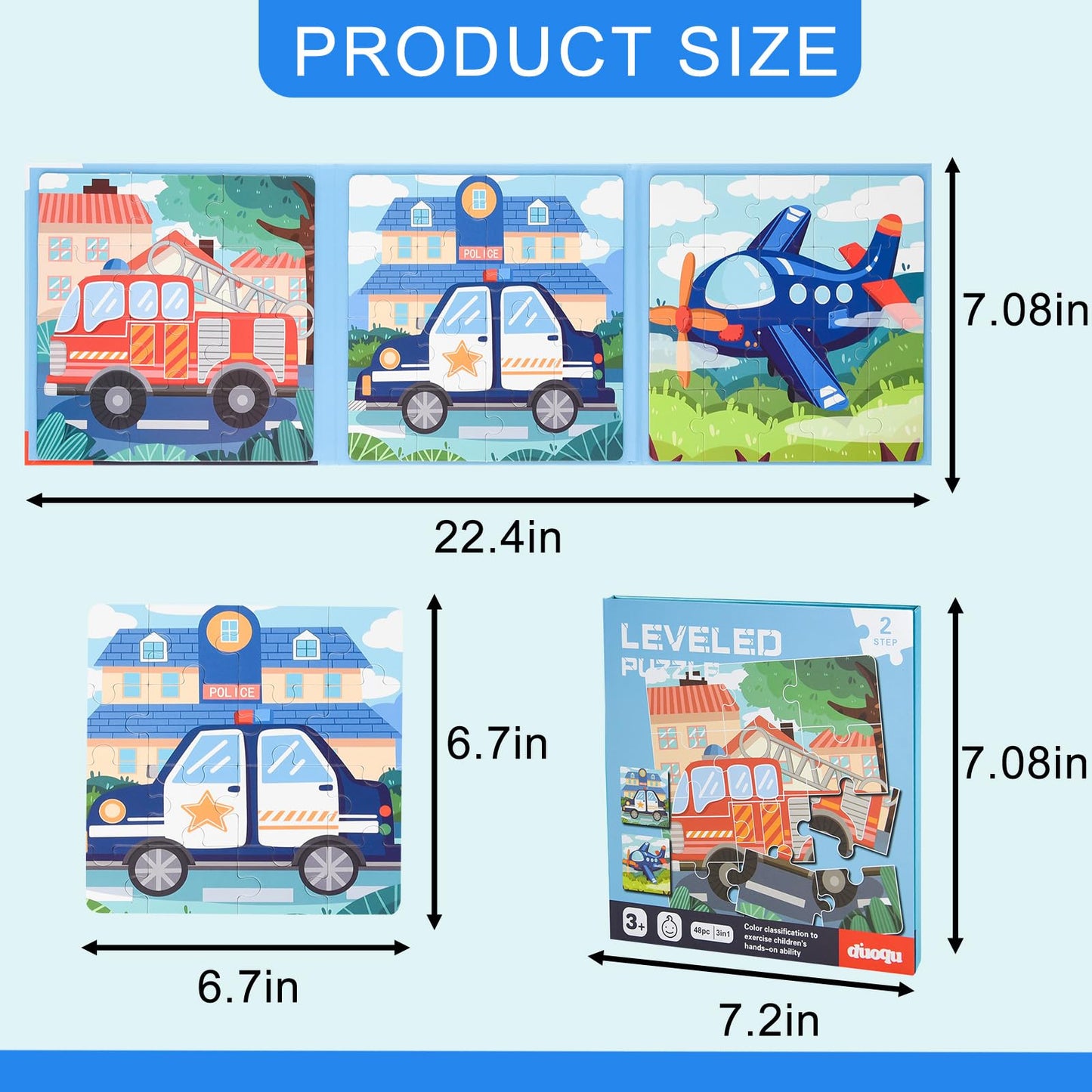 ASTARON Magnetic Vehicle Puzzles for Toddlers — 12-16-20 Piece Learning Sets for Travel