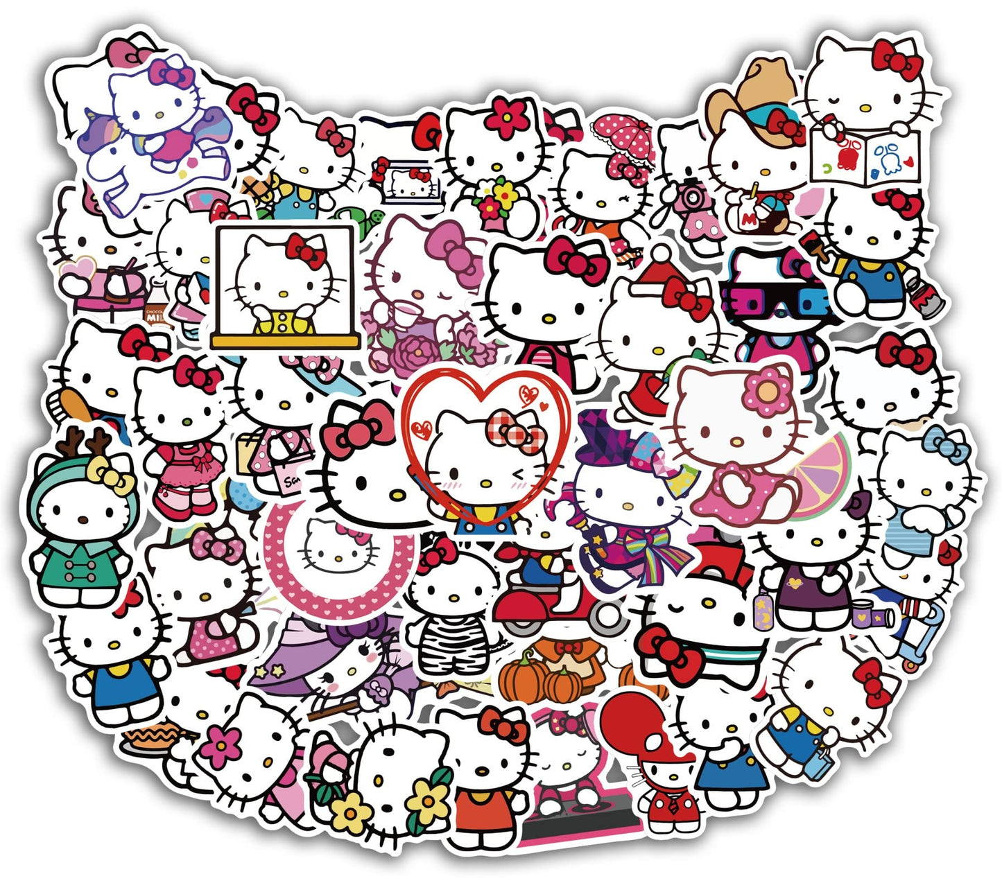 Asverbet 50-Pcs Hello Cute Kitty Stickers – Waterproof Vinyl Decals for Laptops, Water Bottles, Luggage
