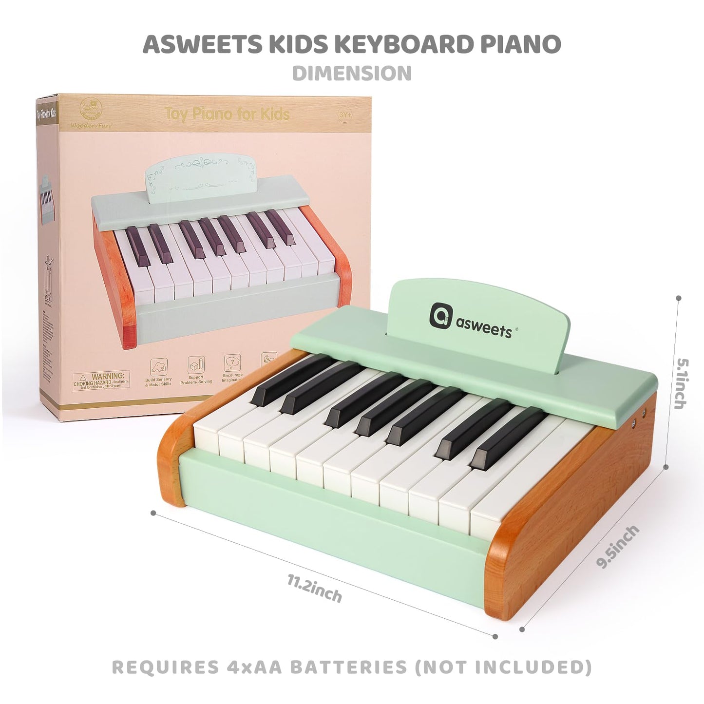 Asweets 18 Keys Wooden Piano Keyboard for Kids – Educational Toy for Toddlers