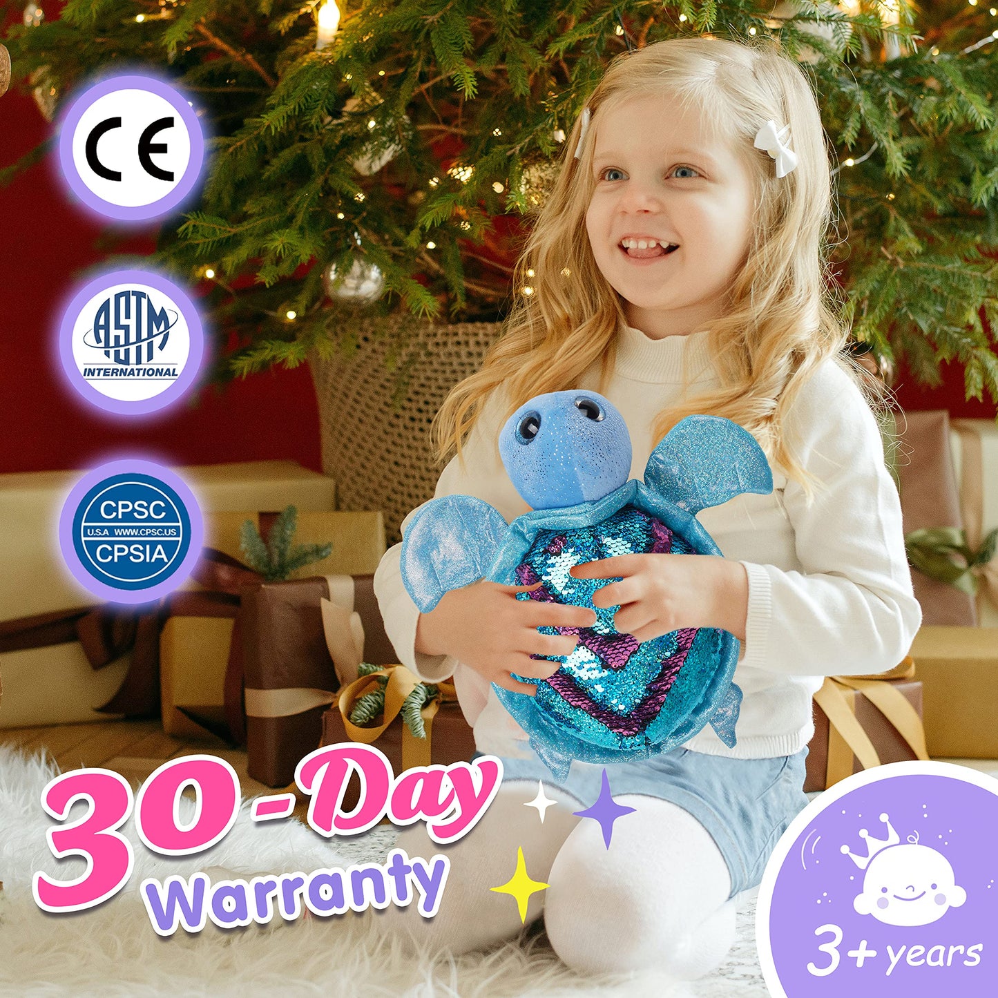 Athoinsu Reversible Sequins Sea Turtle Plush Toy – 12-Inch Sparkly Soft Plush Pillow for Kids