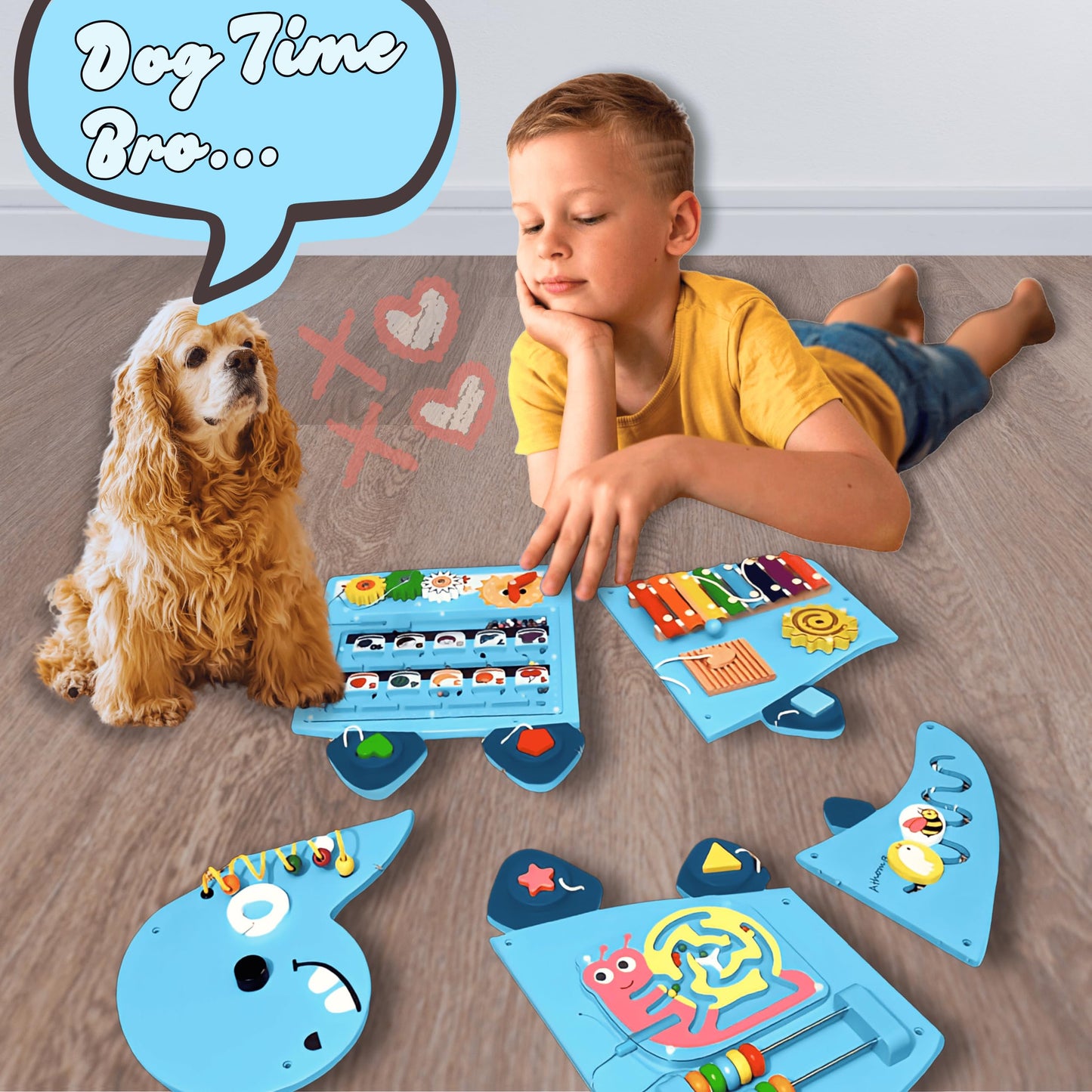 AthomBear Dinosaur Wall Busy Board with 12 Activities – Montessori Sensory Panel for Toddlers