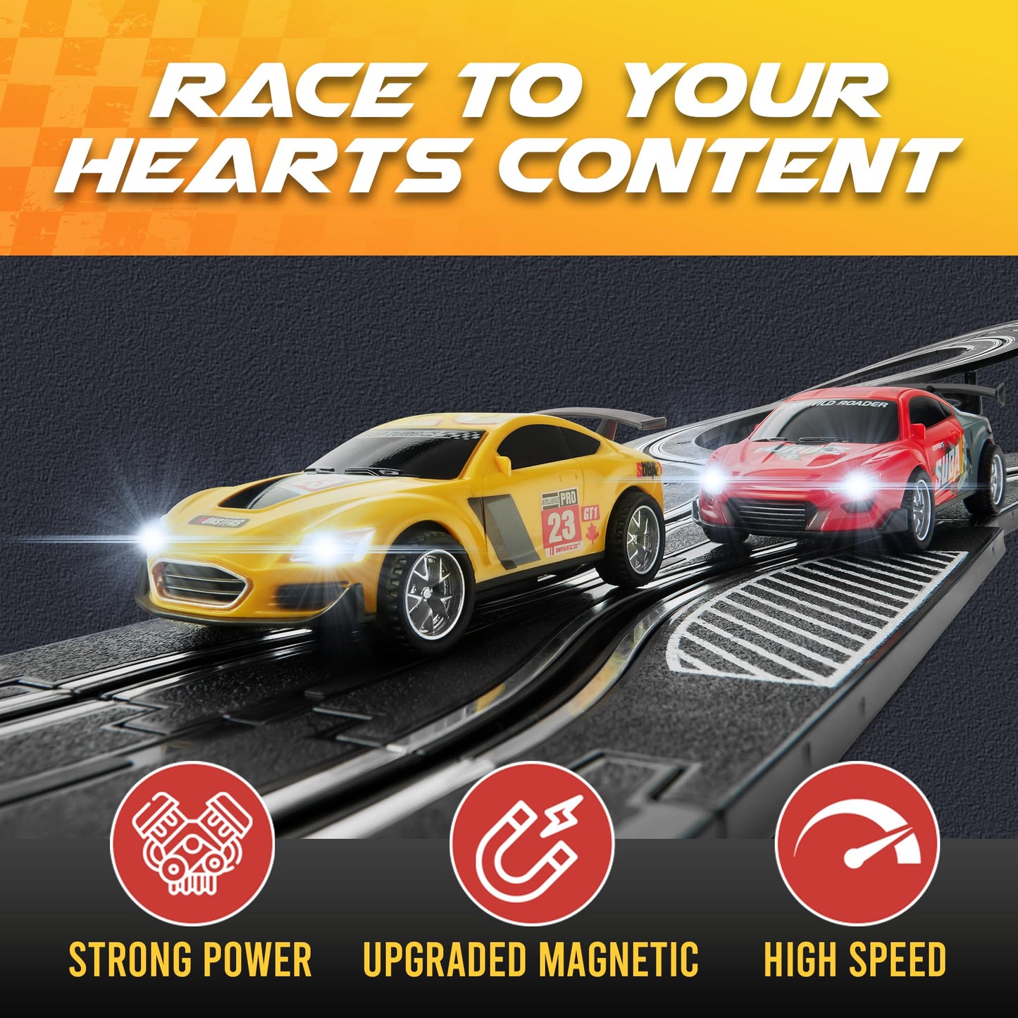 Atlasonix Slot Car Race Track Set – 115-foot Electric Track, 4 Cars & 2 Controllers