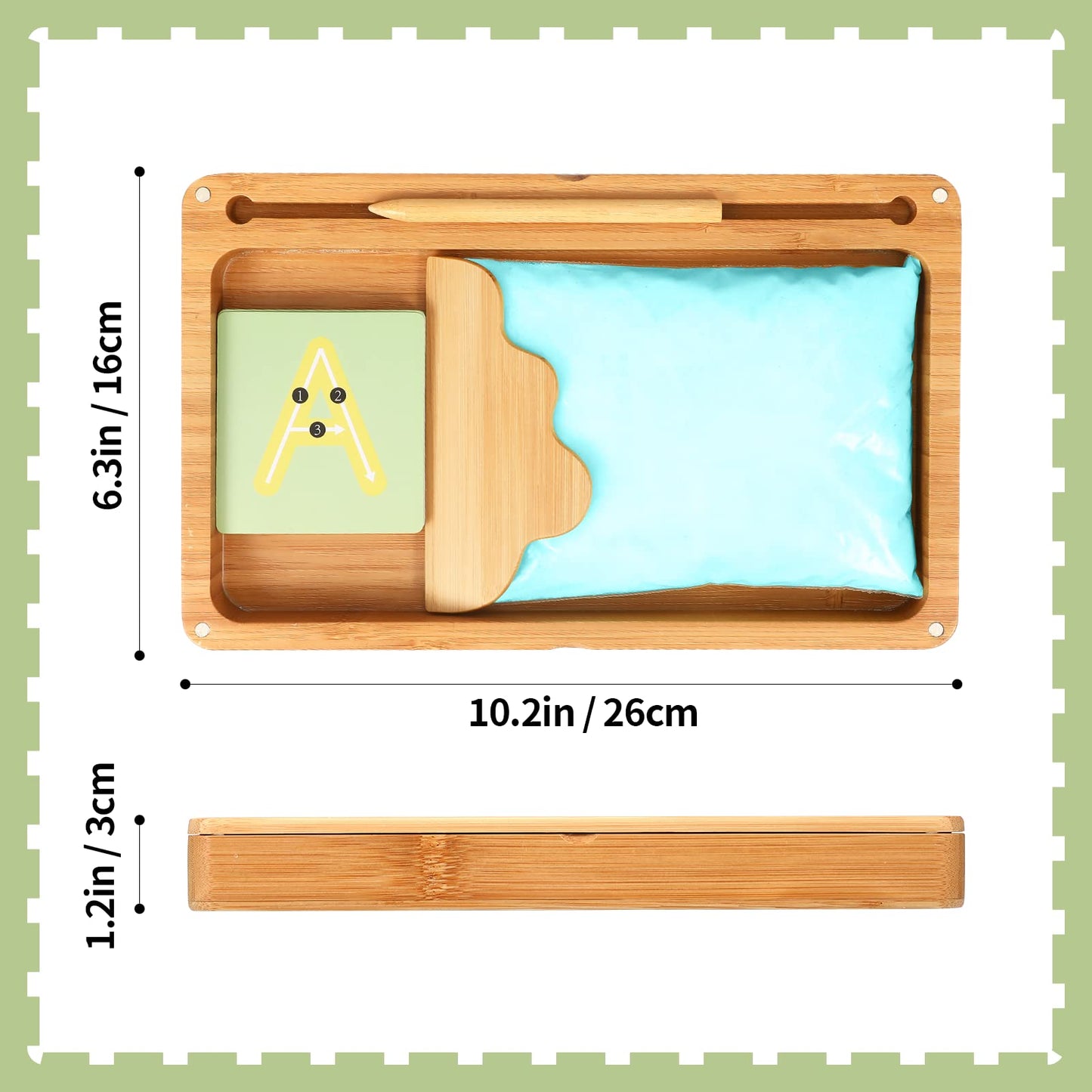 AtMini Montessori Sand Tray with Lid – Wooden Letter Writing Sand Tray (Blue)