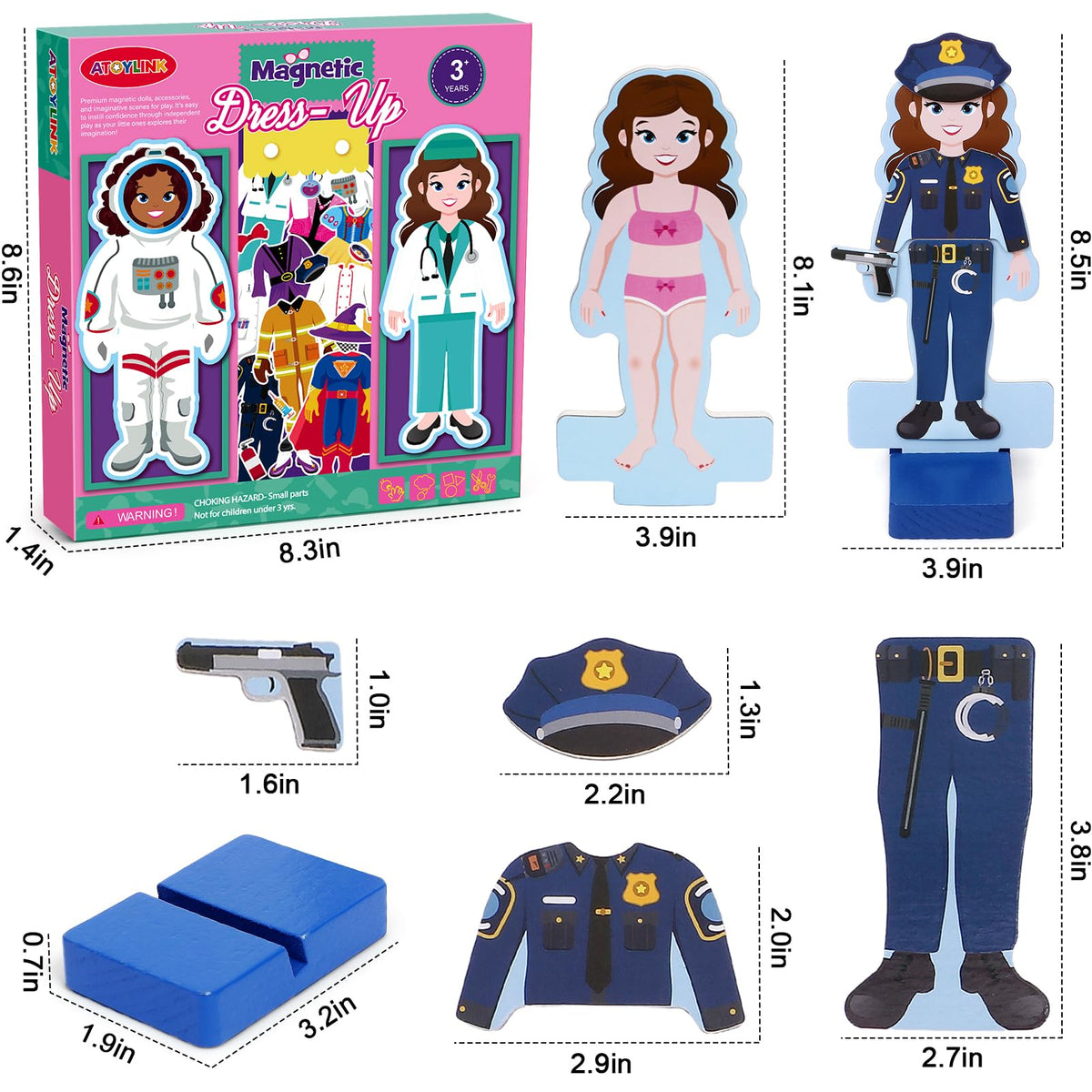 Atoylink Wooden Magnetic Dress Up Dolls – Pretend Play Set for Girls, Princess & Jobs