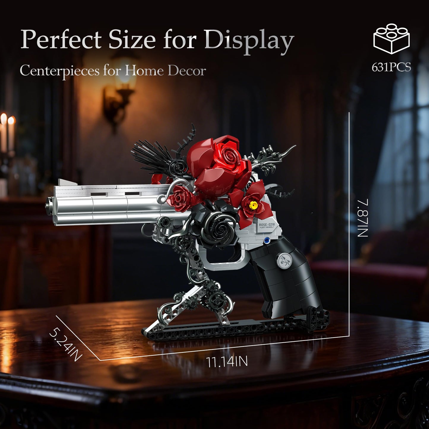 Audaxly Gothic Rose Revolver Building Kit – Dark Romantic Bricks Art