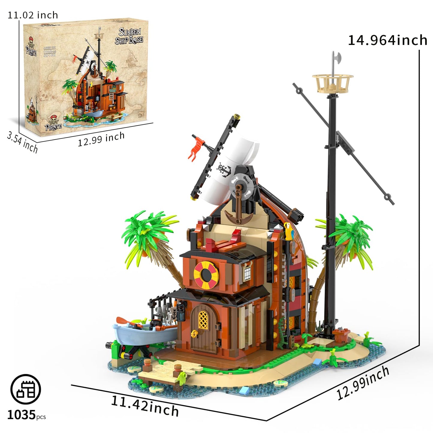 Audaxly Pirate Shipwreck Building Set — Pirate Ship House Kit with Boat, Tavern & Treasure