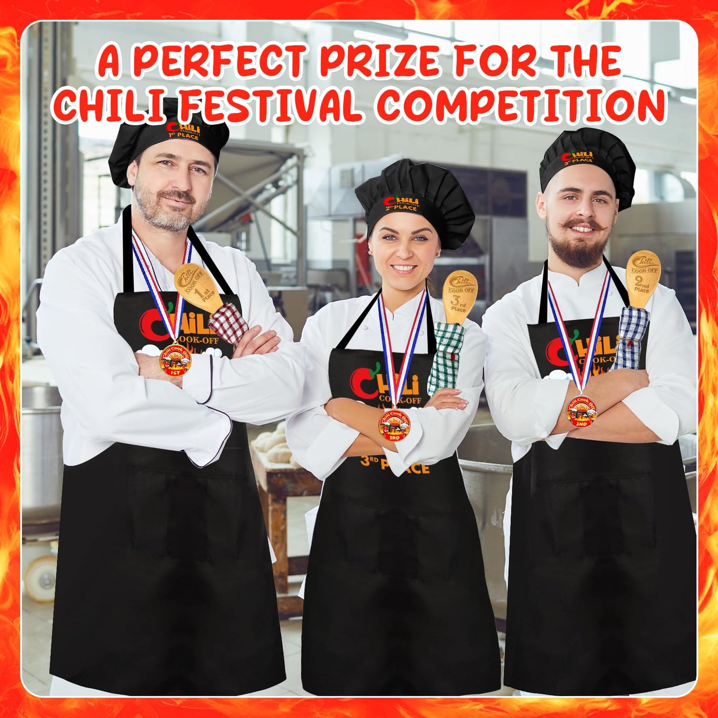 Augacage 12 Pcs Chili Cook Off Prize Set – Hats, Aprons, Medals & Spoons for Chili Festivals