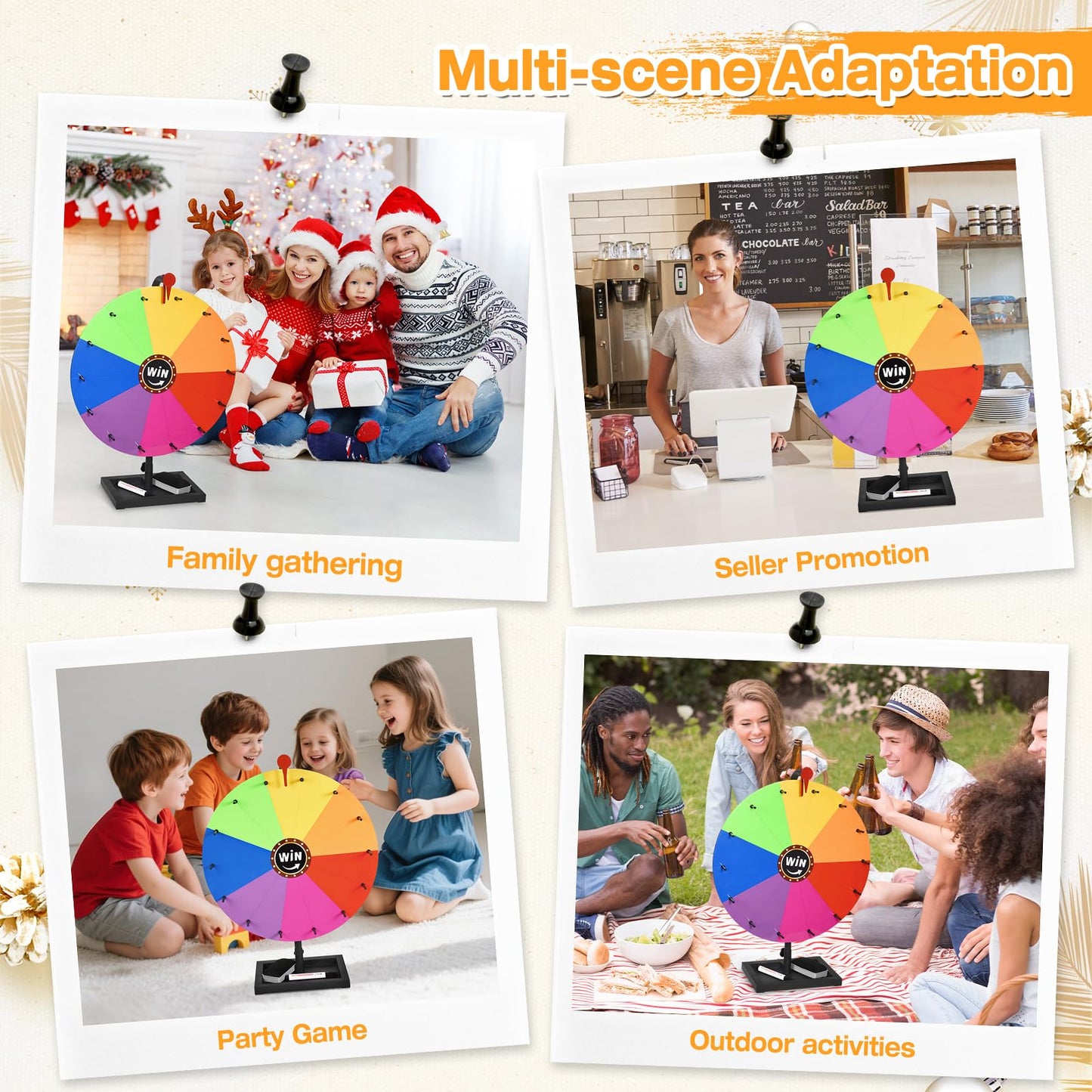 AugFir 18-Inch Tabletop Prize Wheel with Stand & Storage Base – 14 Customizable Color Sections