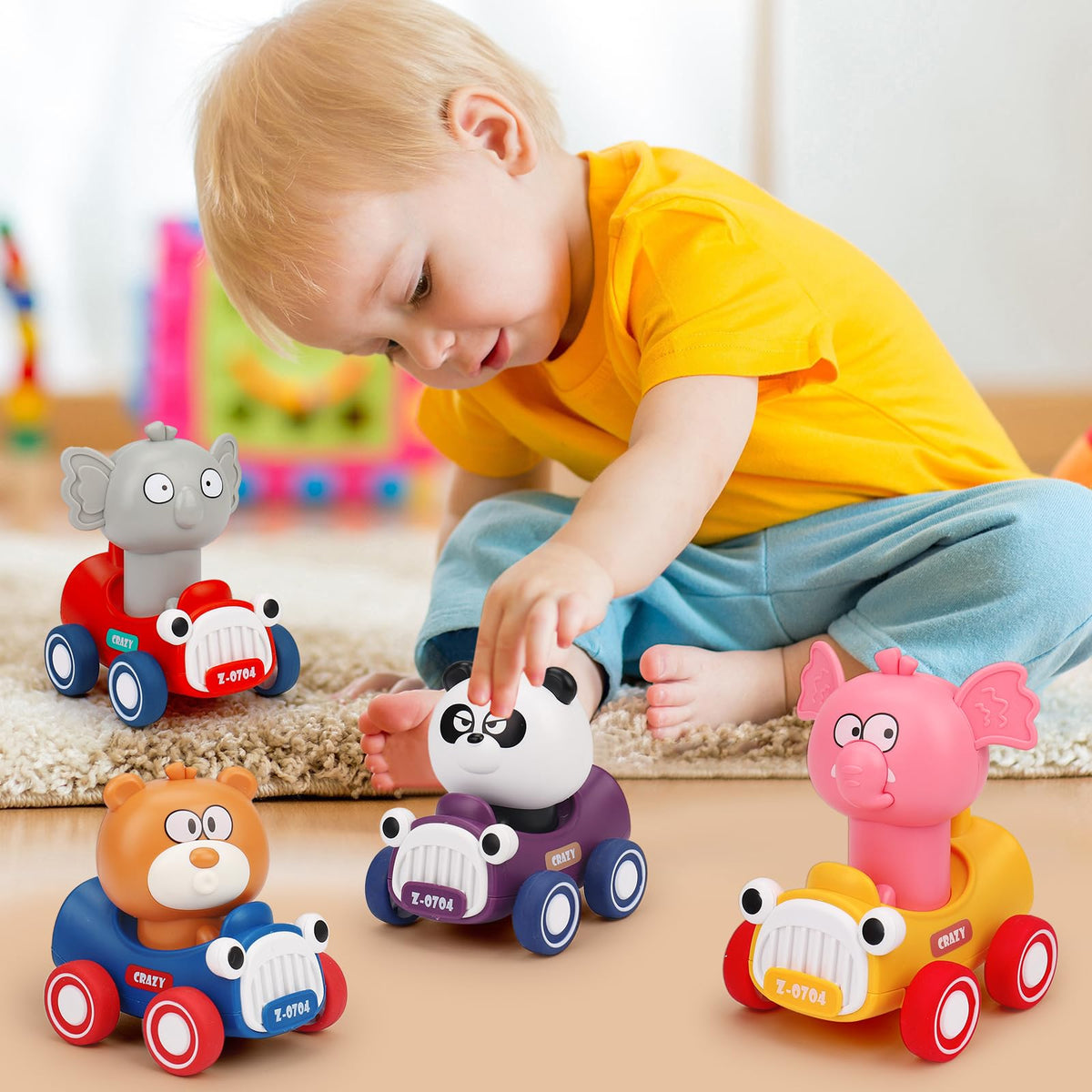 AugToy Press and Go Toy Cars for Toddlers 1-3 | Battery-Free Animal Racing Cars