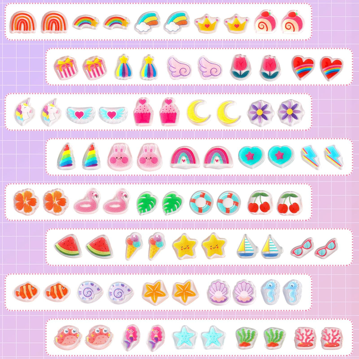 AUGSUN 240-Piece Sticker Earrings Set – 3D Glitter Self-Adhesive Earrings
