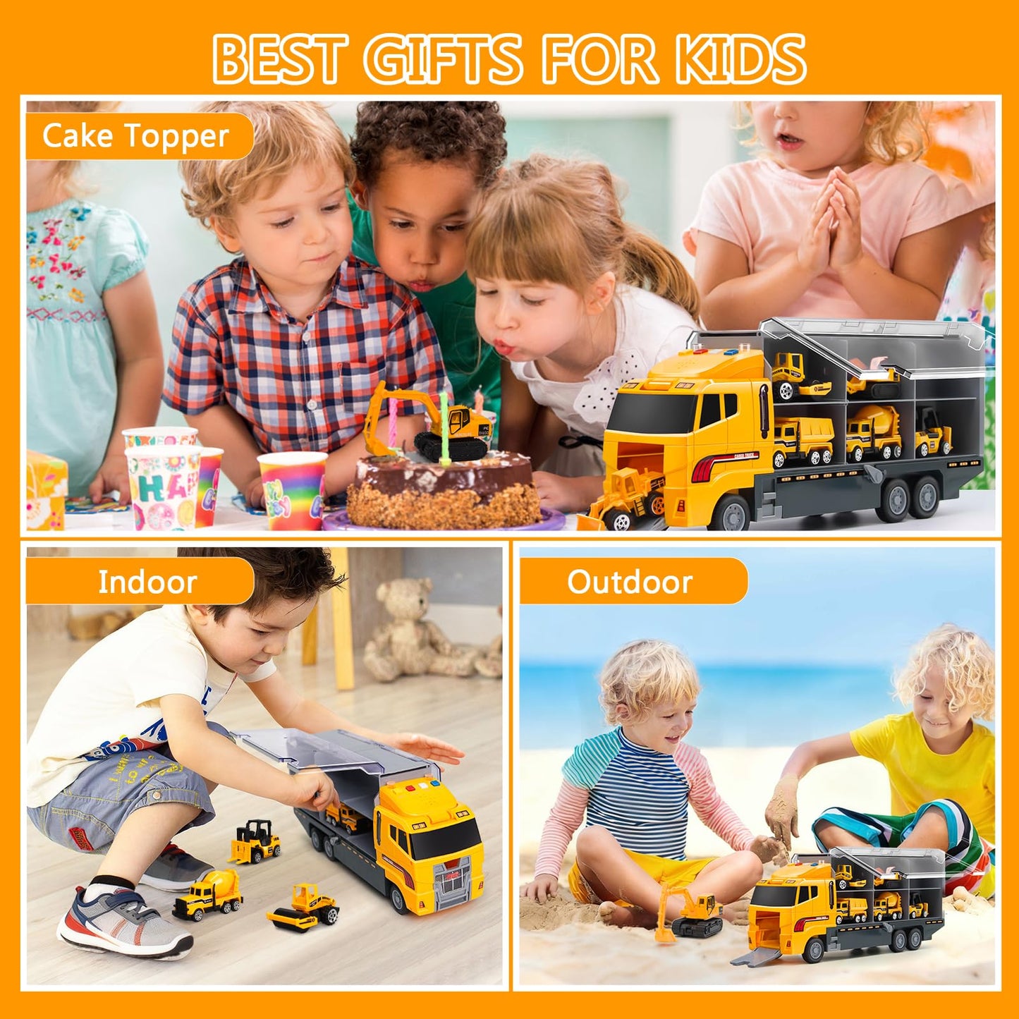 Aukdin Toddler Construction Truck Set with Play Mat – 8-Piece Die-Cast Vehicle Collection for Kids 3–7